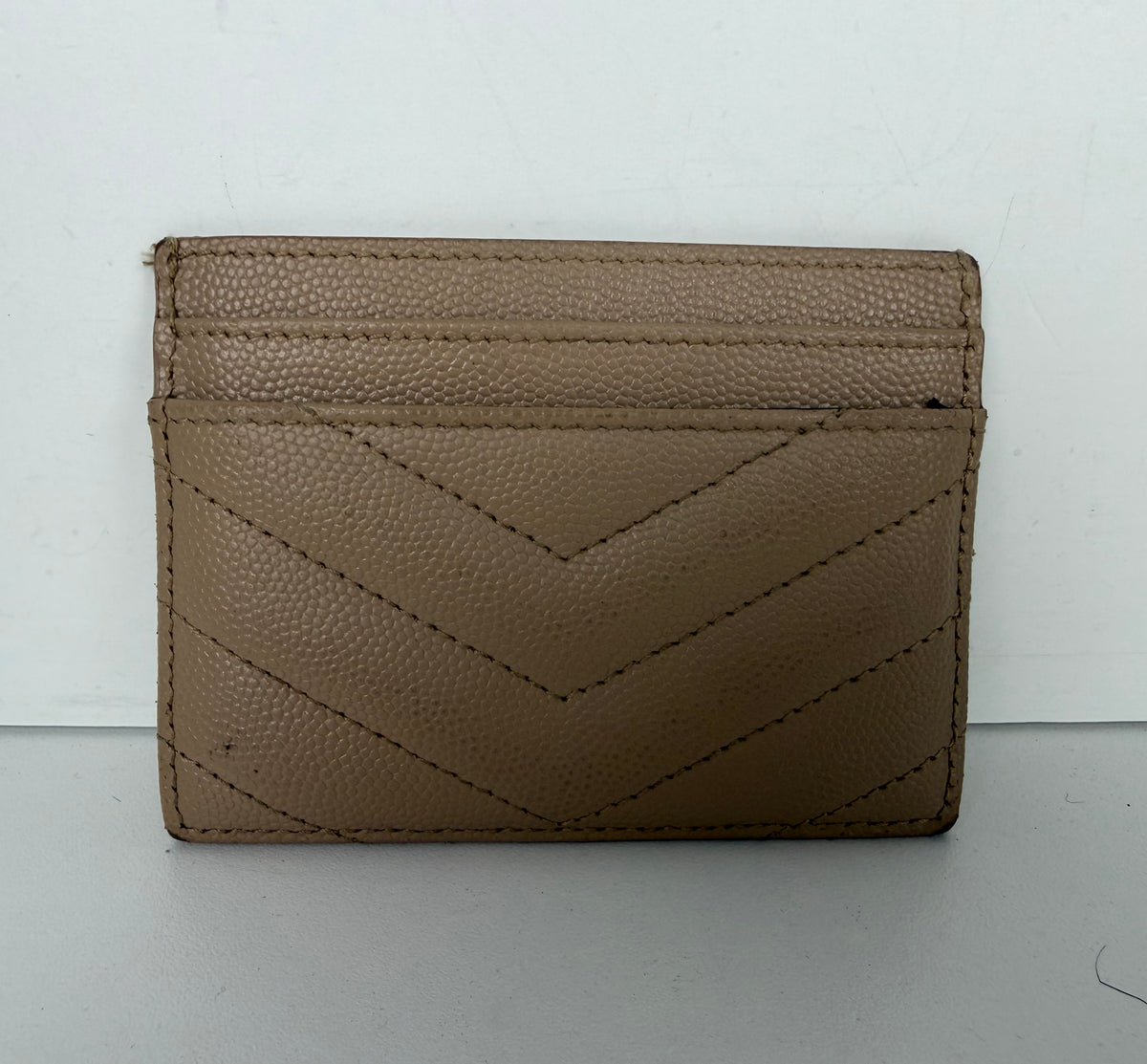 Saint Laurent Cassandre Matelasse Card Case in Beige Grain De Poudre Leather K-3