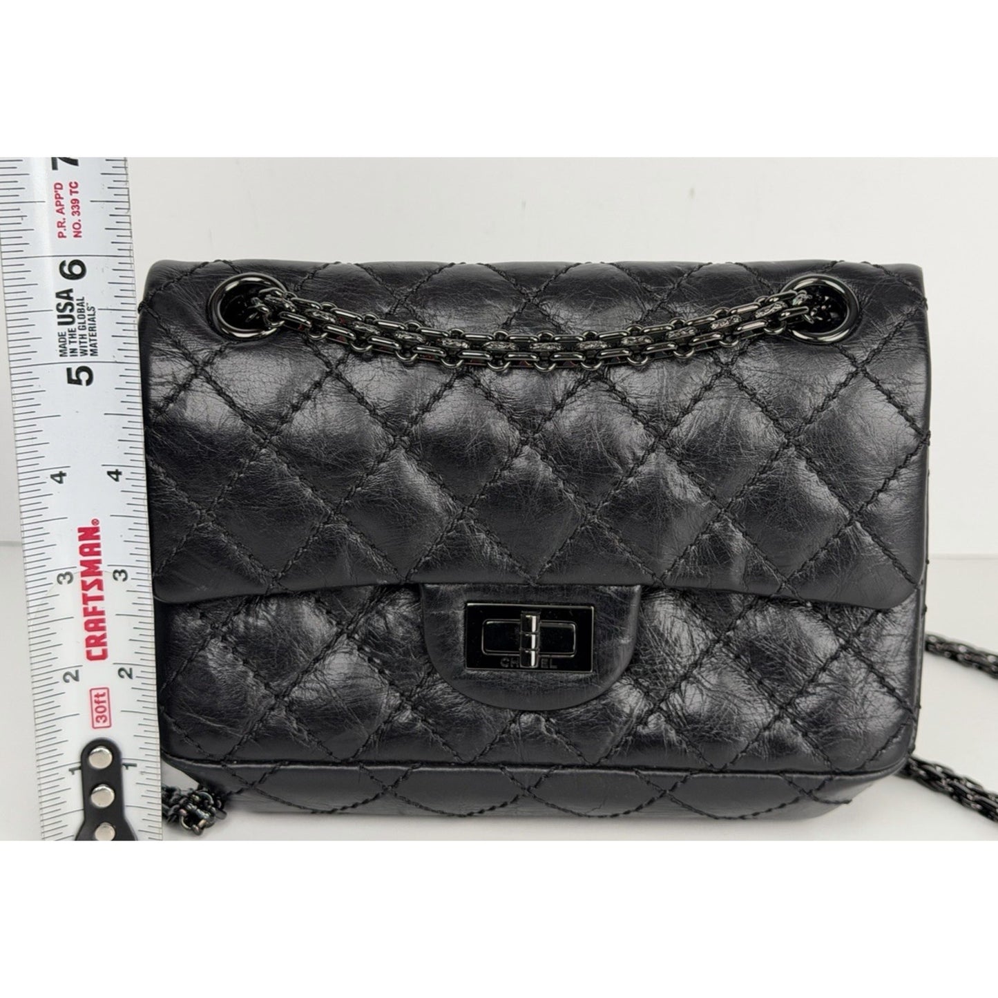 Chanel 2.55 Reissue Mini Flap Bag in Black Aged Calfskin Leather 2017 D5