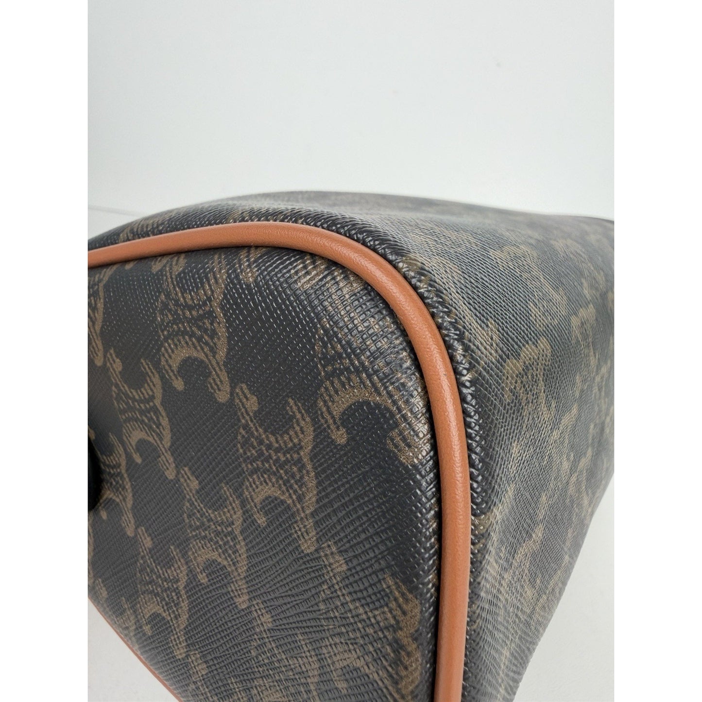 CELINE Small Boston Bag in Triomphe Canvas and Calfskin Leather E4