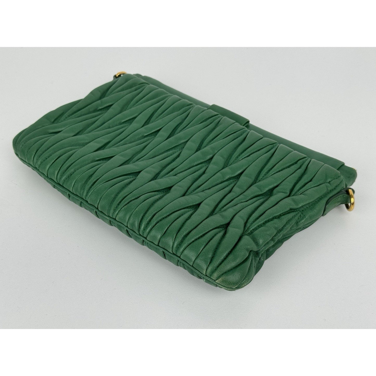Miu Miu Green Matelasse Leather Clutch Bag Gold Hardware