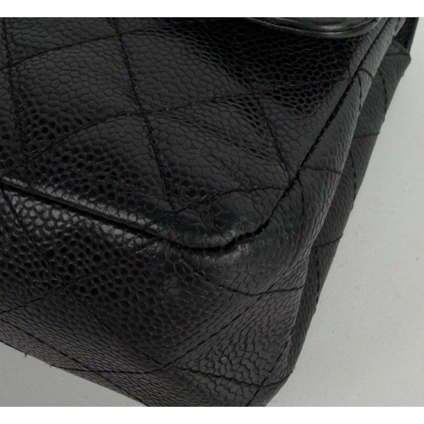 Chanel Classic Double Flap Medium Bag in Black Quilted Caviar Leather E-5