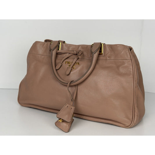 Prada Vitello Bow Satchel On Calf Leather Pink Handbag S05