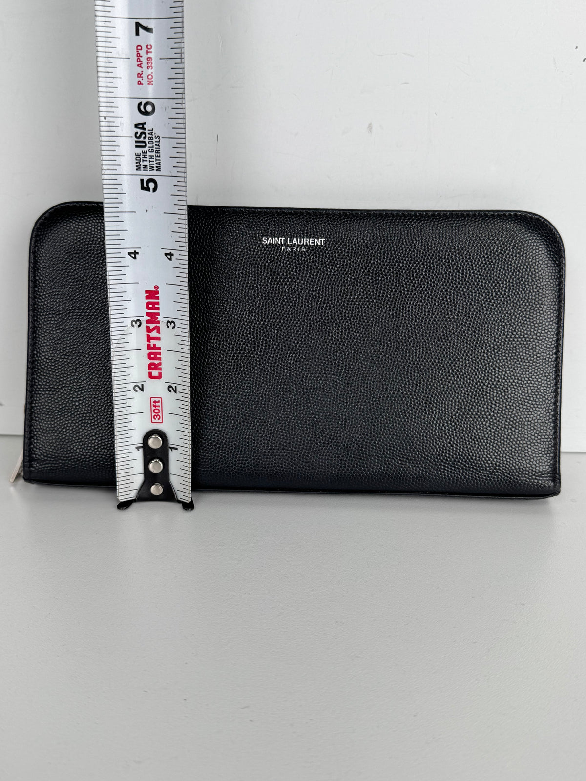 Saint Laurent Zip Around Wallet in Black Grain de Poudre Embossed Leather K3