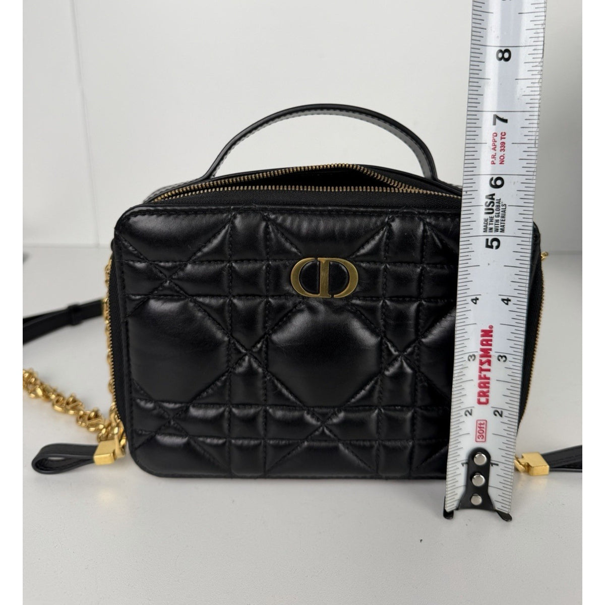 Christian Dior Caro Box Shoulder Bag in Black Quilted Macrocannage Leather E2