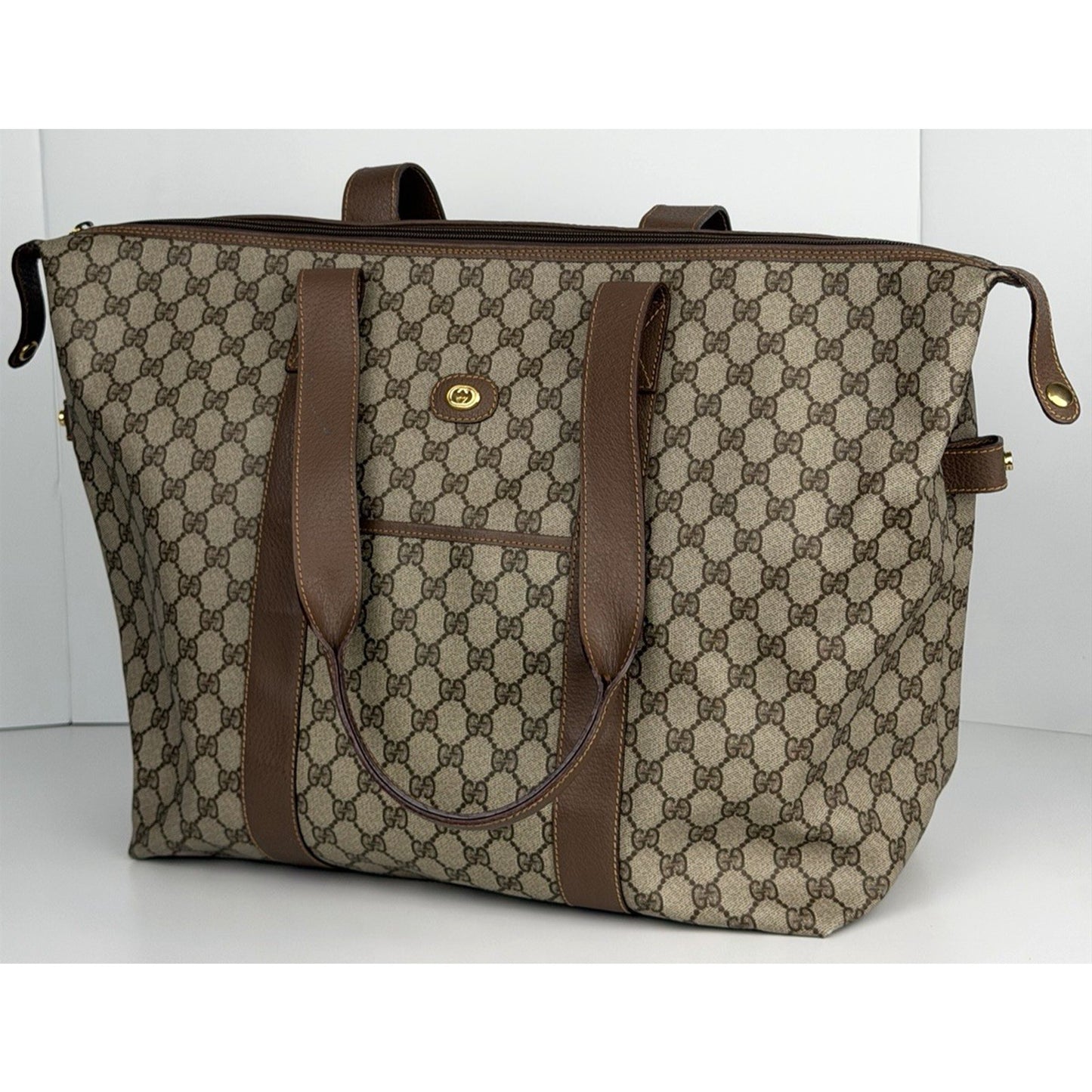 Gucci GG Supreme Large Travel Tote Bag in Brown Coated Canvas S