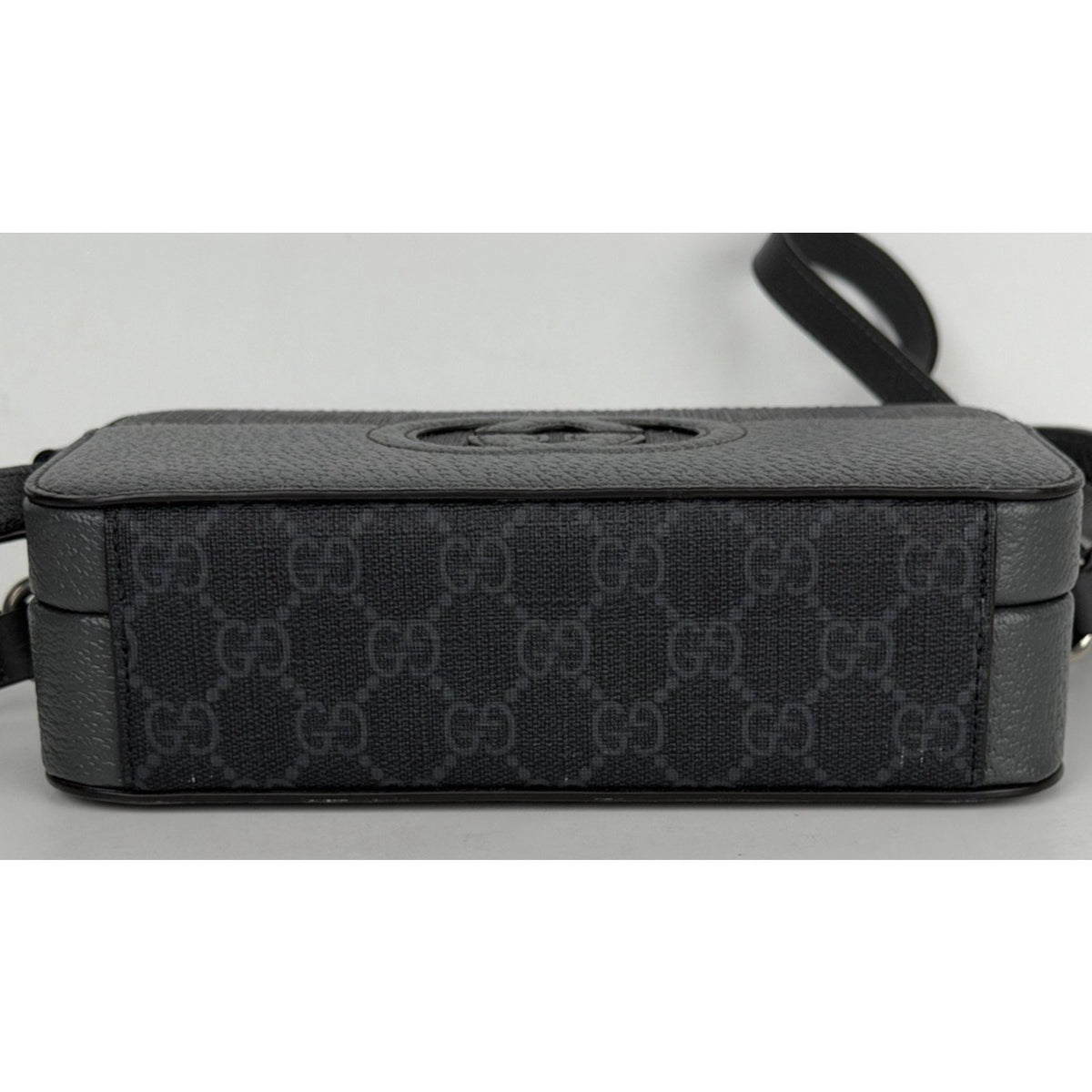 Gucci GG Supreme Interlocking G Shoulder Bag Grey Canvas&Black Leather Trim S17