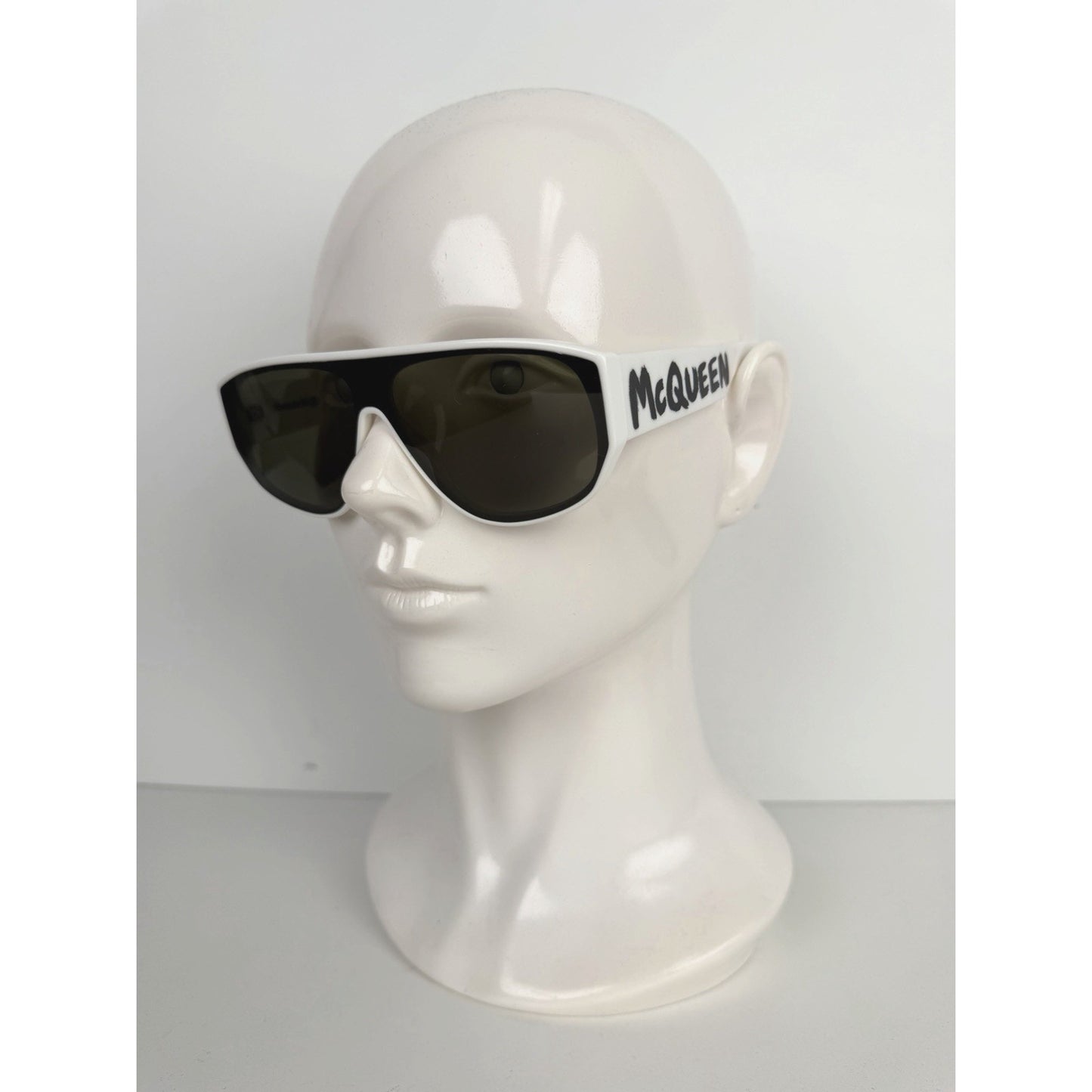 Alexander McQueen 003 Shield Sunglasses in White Frame with Dark Green Lenses K3