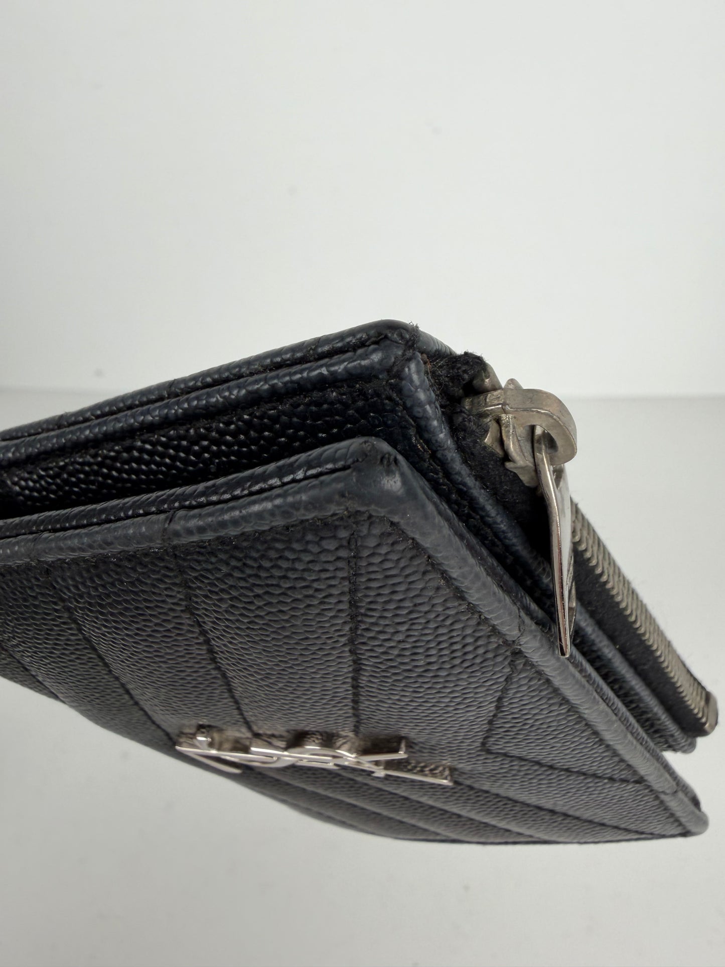 Saint Laurent Cassandre Matelasse Bi-Fold Wallet in Black Grain de Poudre Leather YK-2