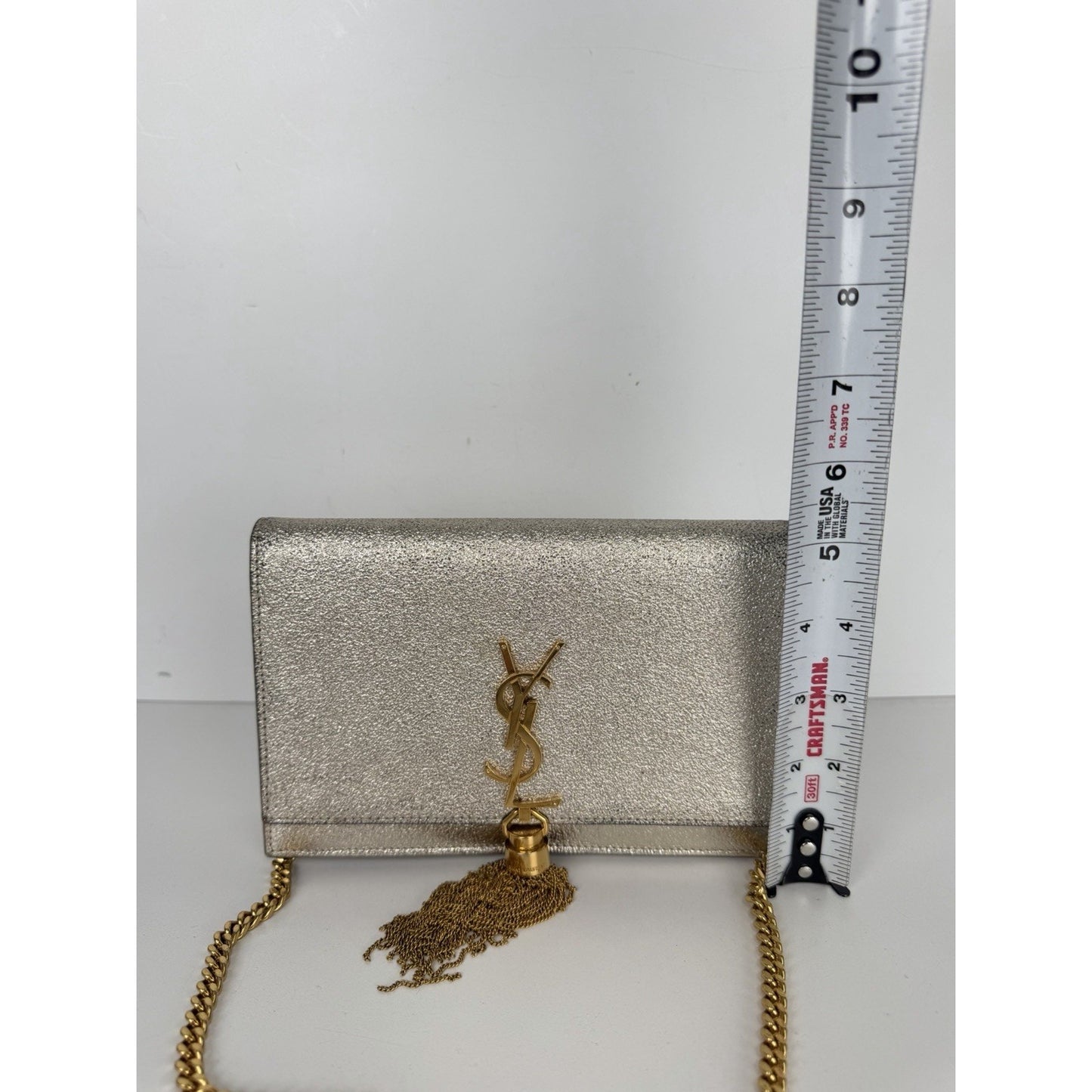 Saint Laurent Kate Small Tassel Wallet on Chain Bag in Gold Metallic Leather S06