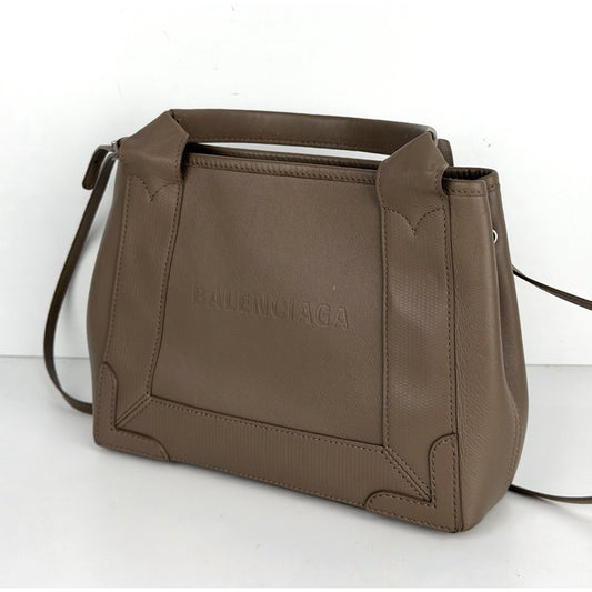 Balenciaga Navy Cabas Top Handle Bag XS with Pouch in Brown Leather S-10