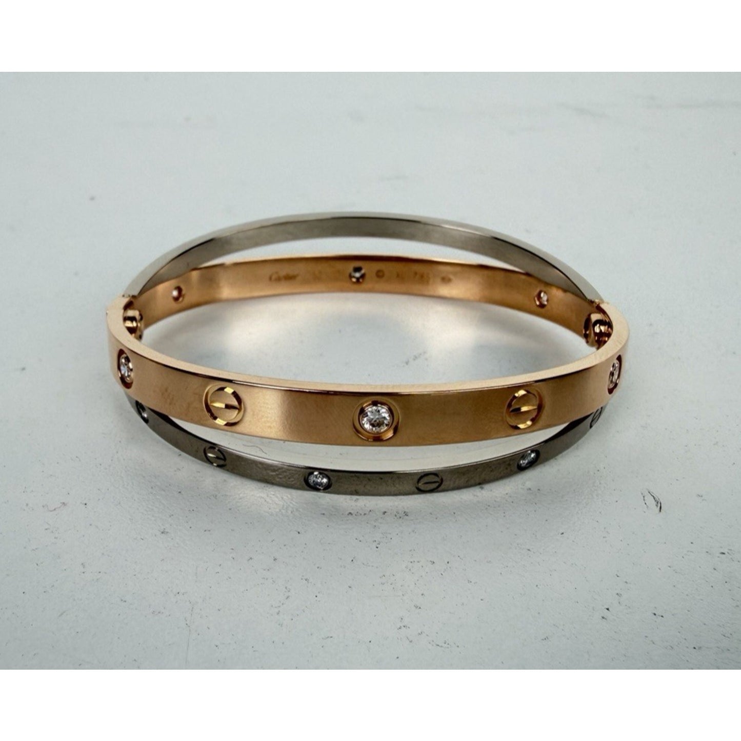 Cartier Double Love Bracelet in 18k Rose Gold & 18k White Gold with Diamonds