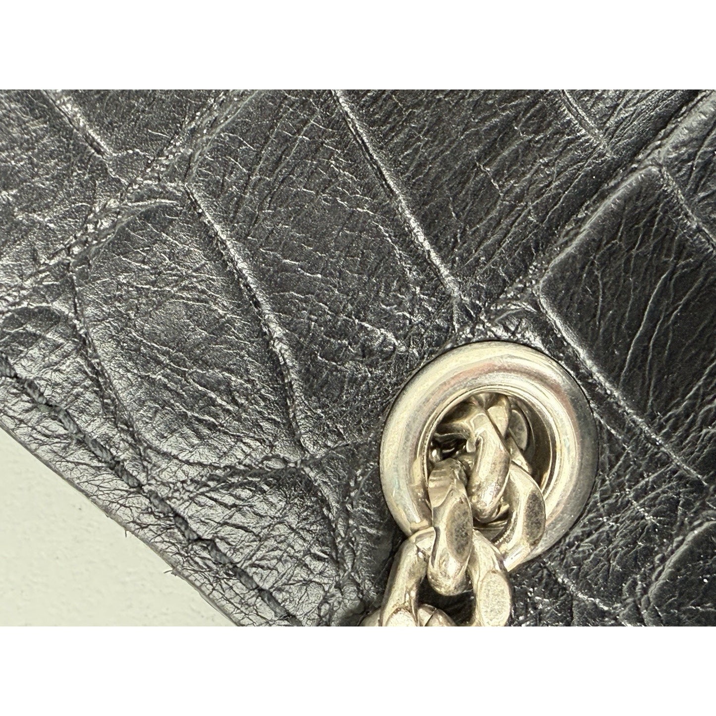 SAINT LAURENT Calfskin Crocodile Embossed Medium Kate Tassel Crossbody Black
