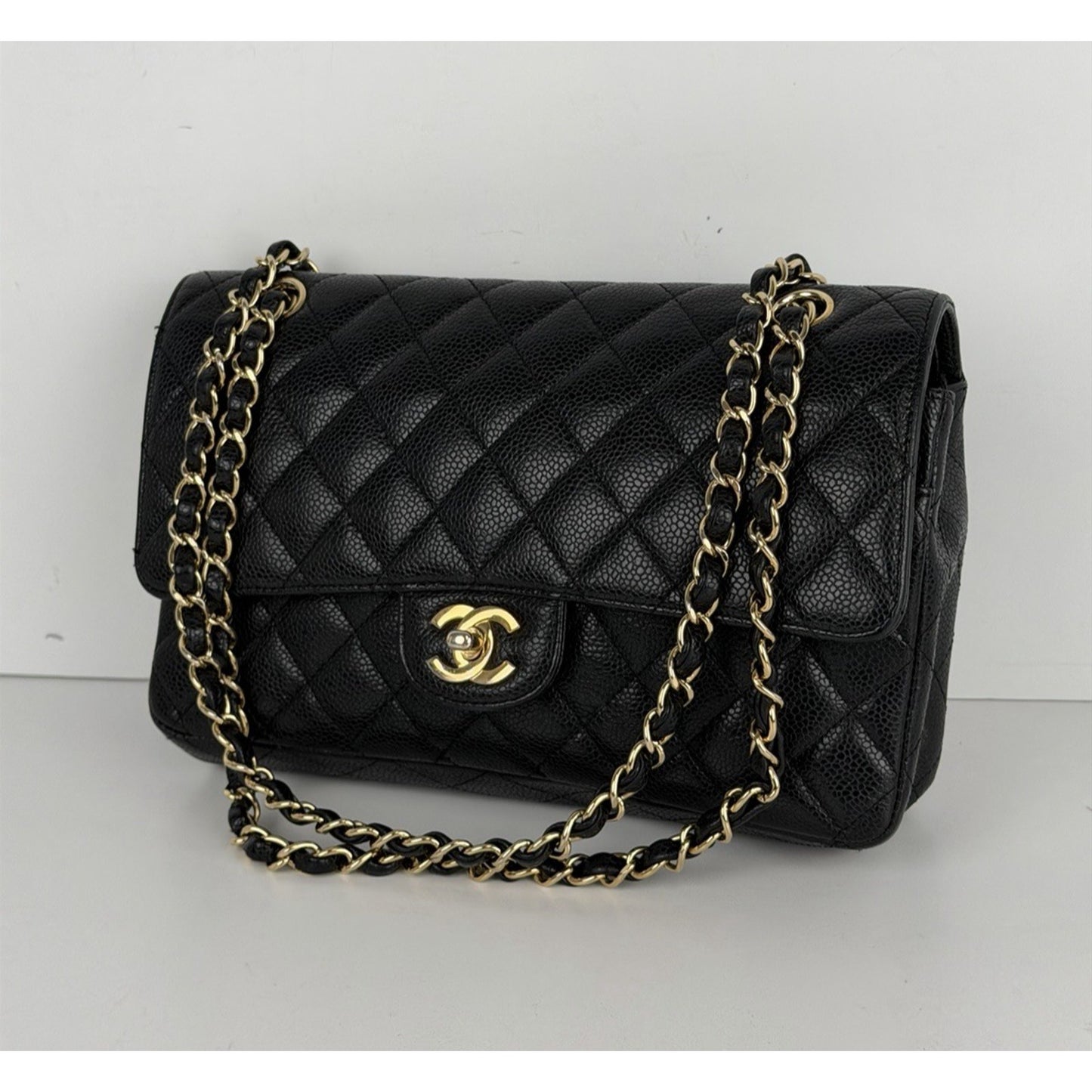 Chanel Classic Bag Black Grained Calfskin Leather & Gold-Tone Hardware D1
