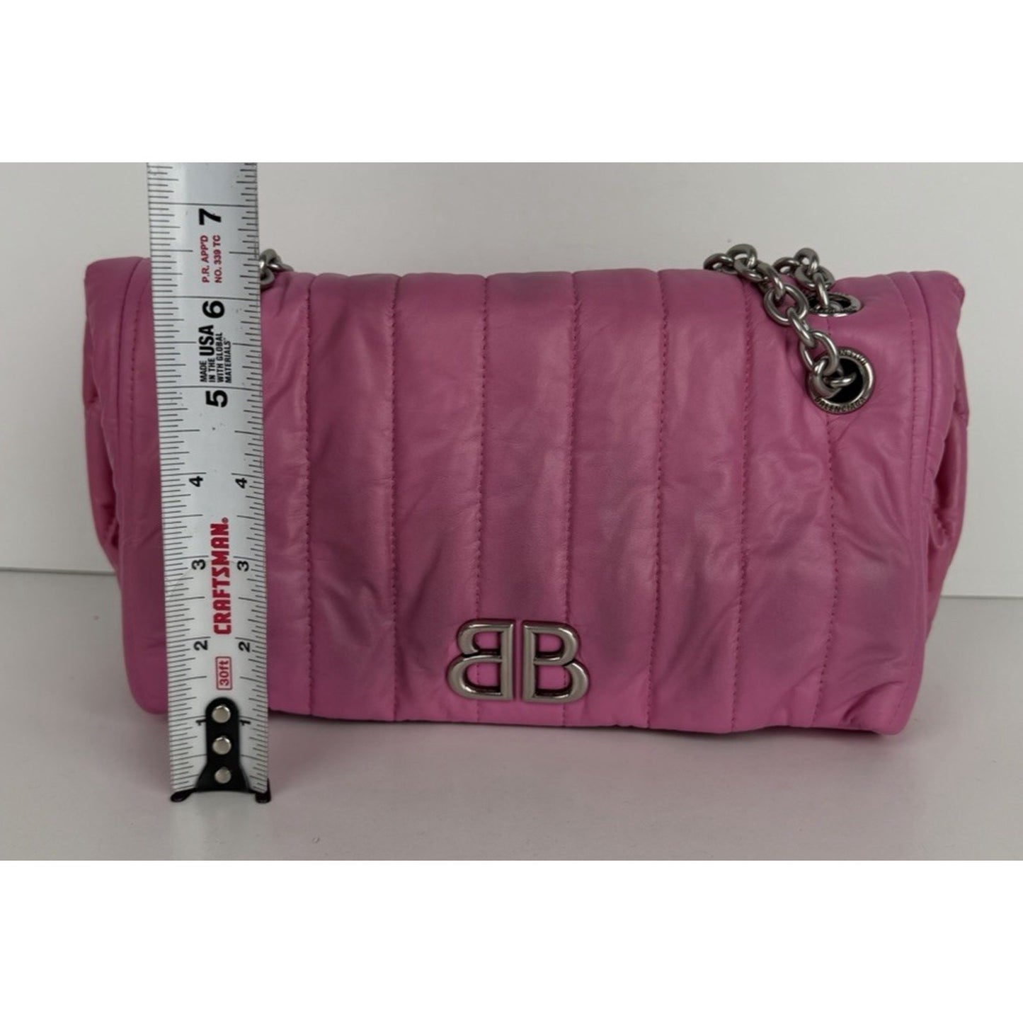 Balenciaga Monaco Small Bag in Pink Quilted leather Silver HW D-1