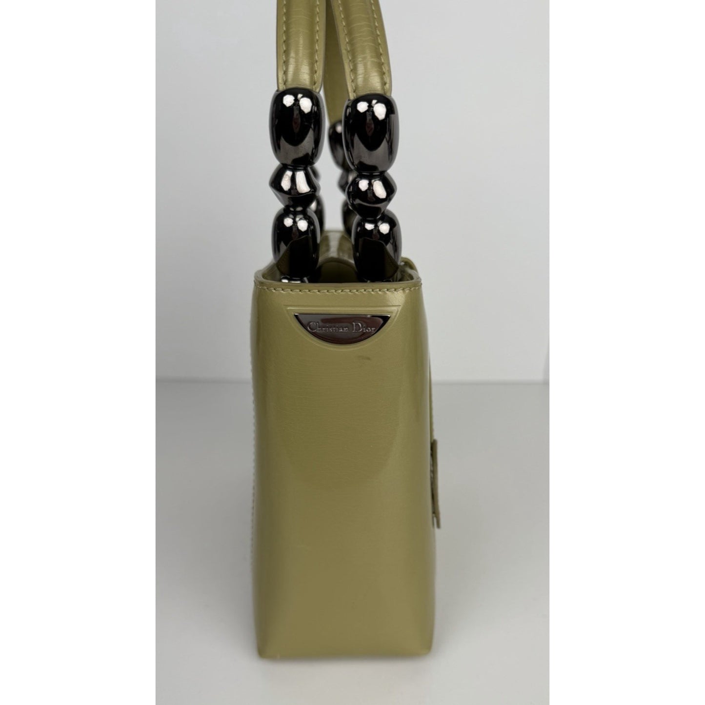 Christian Dior Malice Tote Bag Small Vintage Olive Green Patent Leather 2000 S