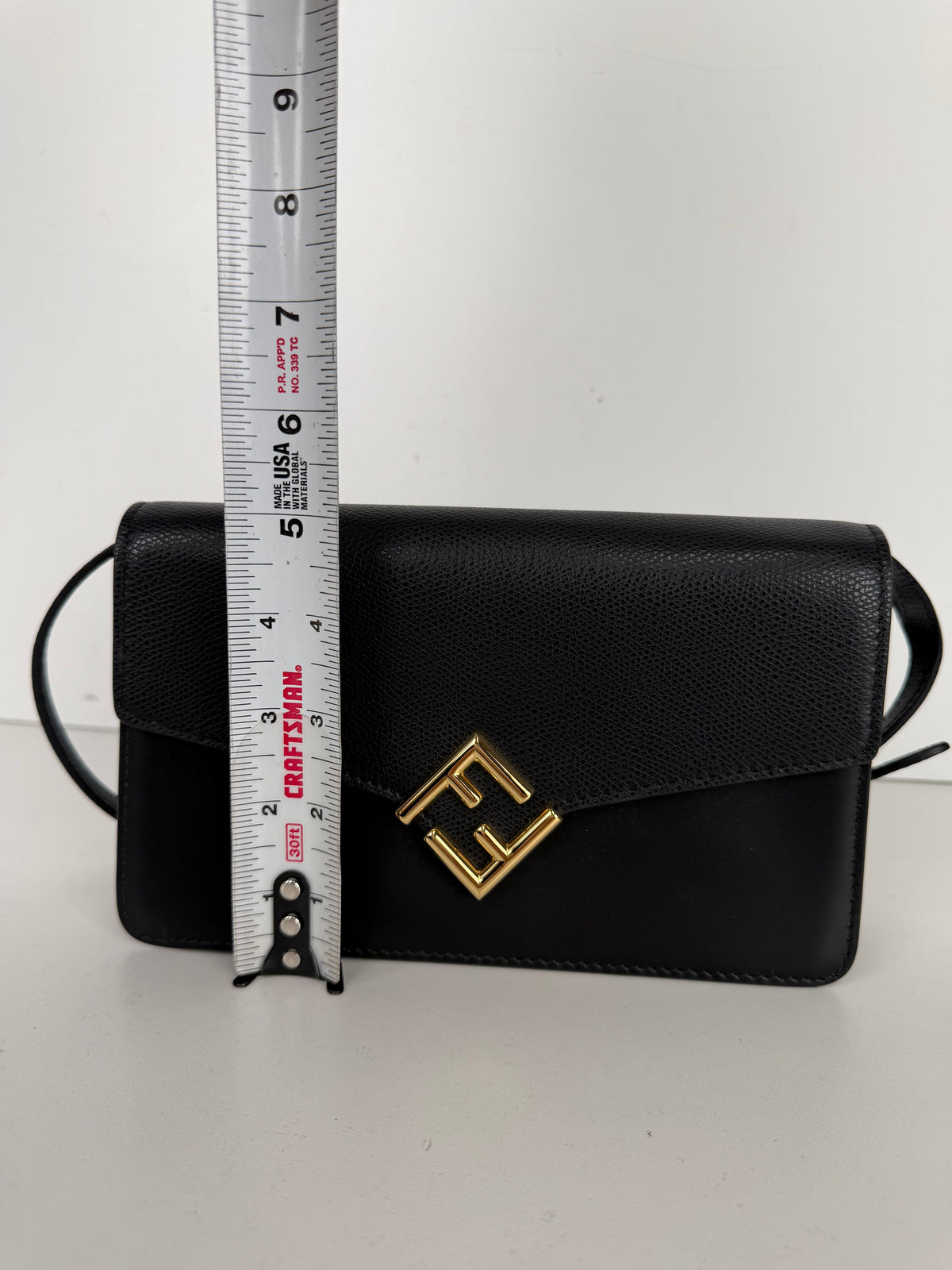 Fendi FF Diamonds Continental Wallet Bag on Chain in Black Leather S-10Y