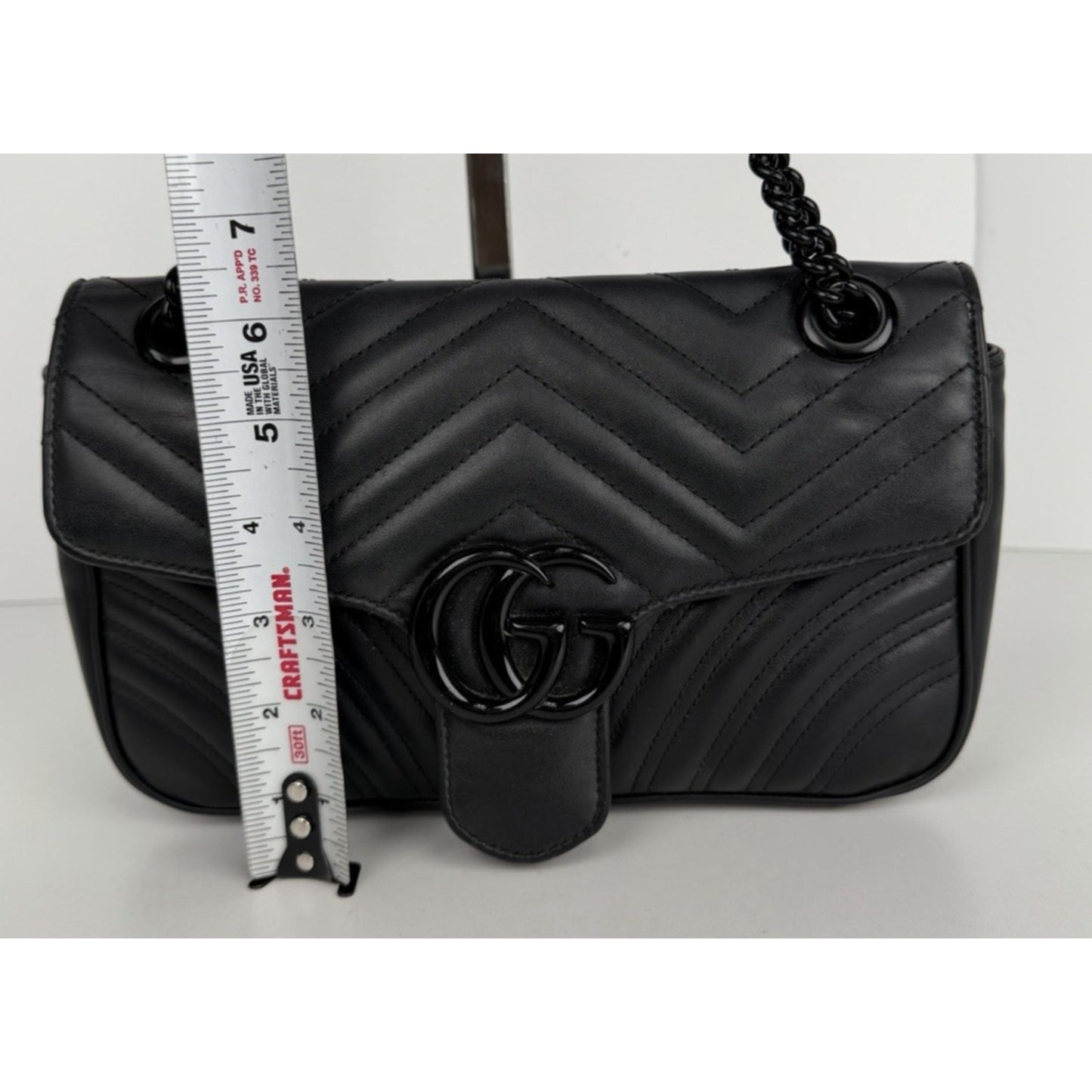Gucci GG Marmont Matelasse Shoulder Small Bag in Black Quilted Chevron Pattern S