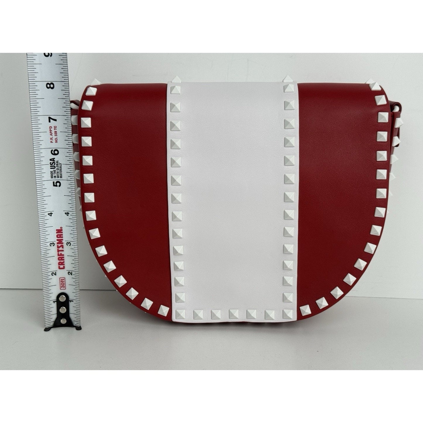 VALENTINO Red White Leather Rockstud Saddle Crossbody Bag