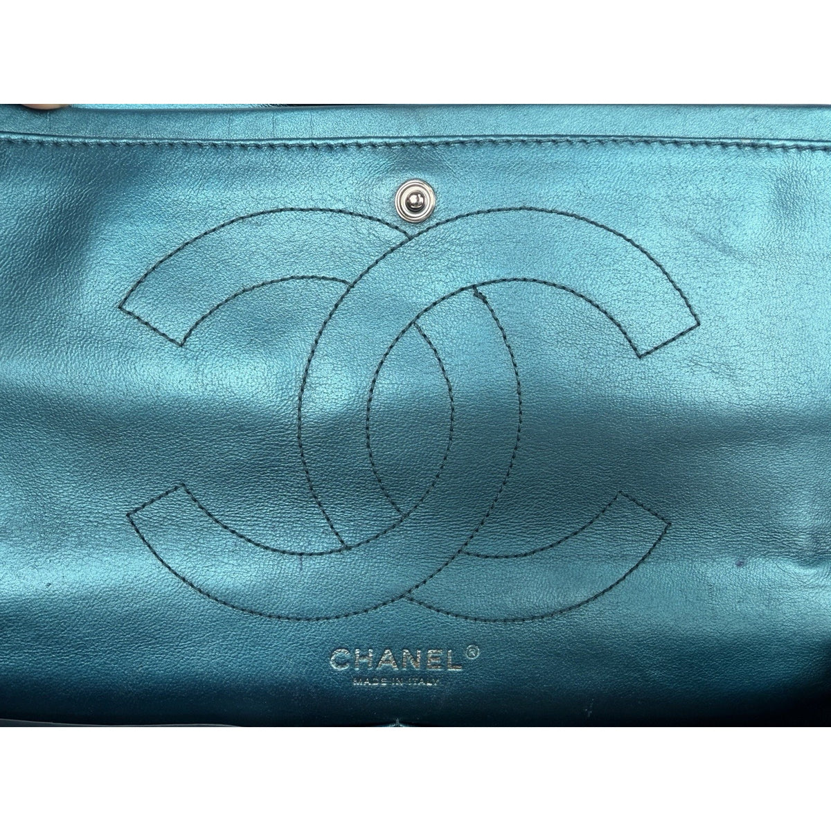Chanel 2.55 Reissue Jumbo Double Flap Bag in Blue Metallic Leather 2003-2004 C-1