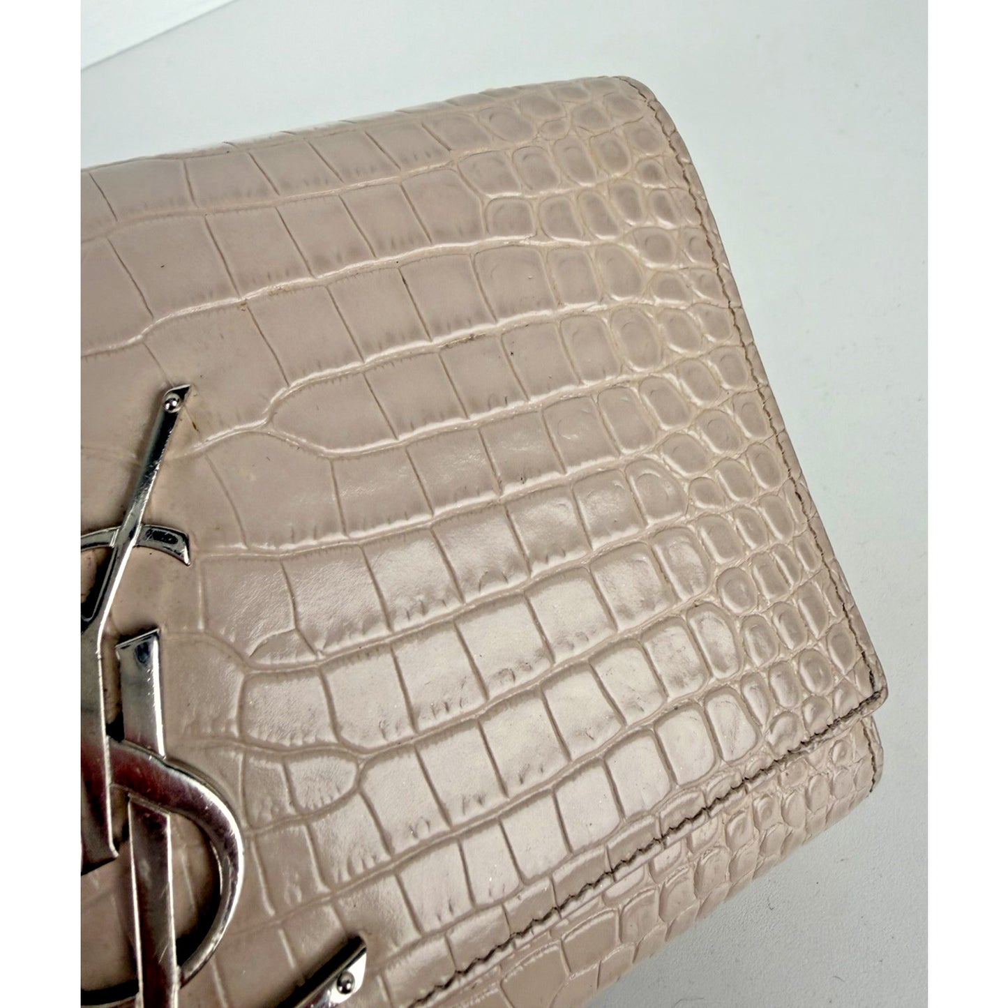 Saint Laurent Kate Monogram Tassel Bag Small Dusty Pink Croc-Embossed Leather S4