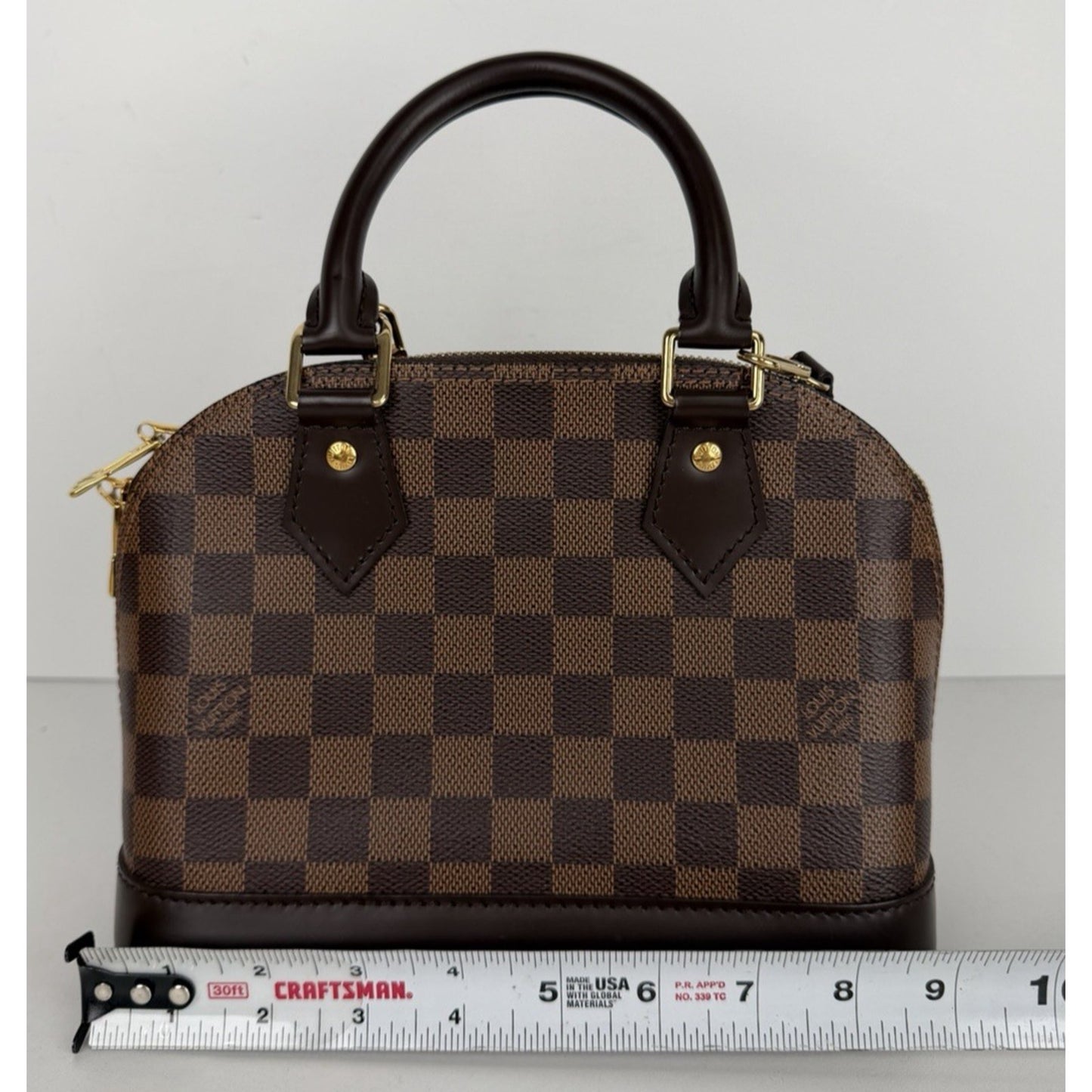 Louis Vuitton Alma BB Bag in Damier Ebene Coated Canvas Leather Trim 2019 E8