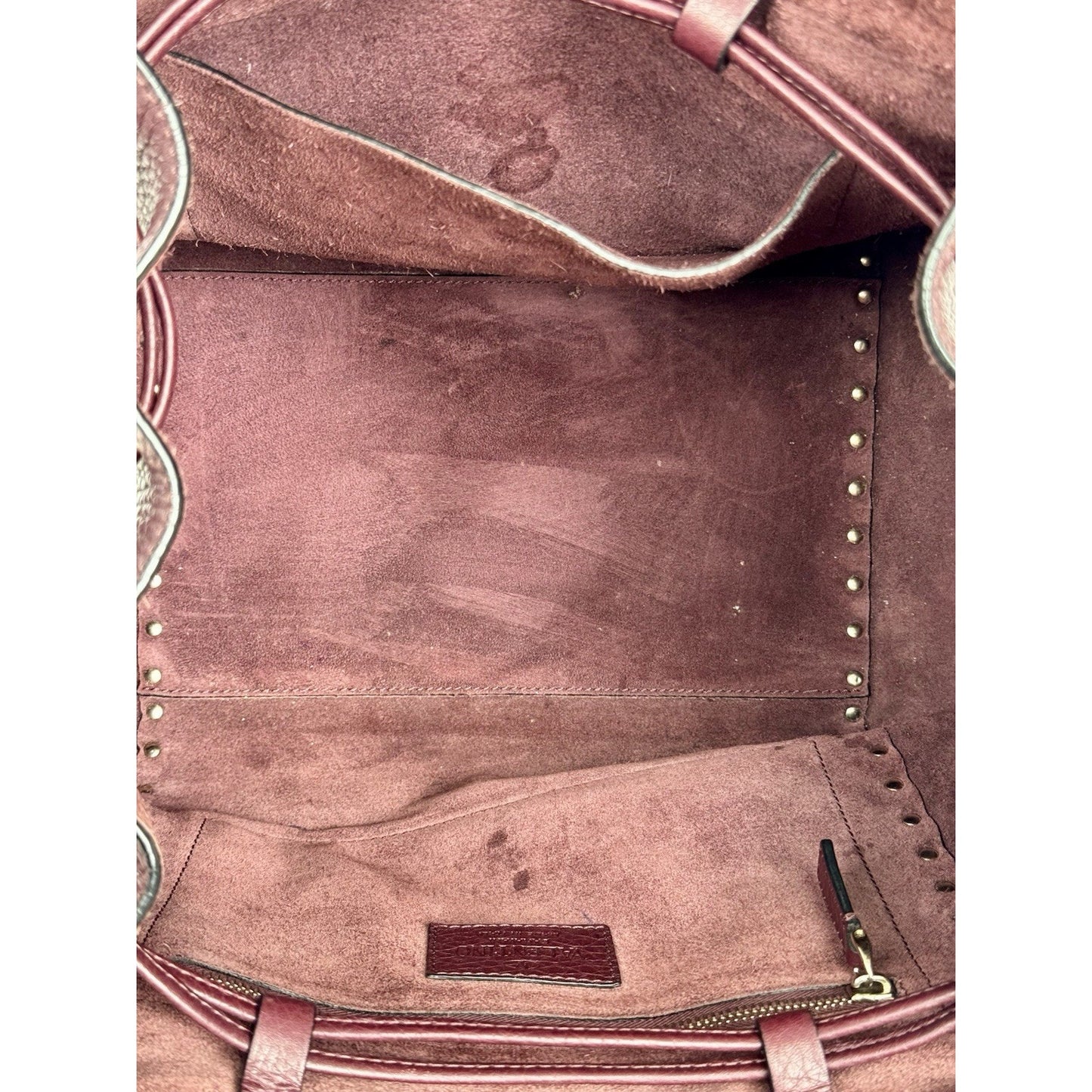 Valentino Garavani Rockstud Tote Bag Burgundy Leather Gold Hardware