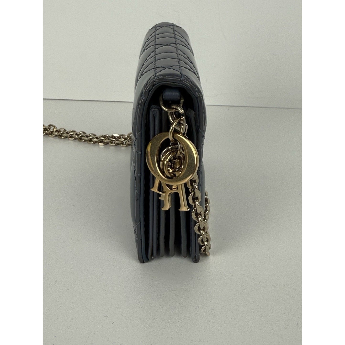 Christian Dior Lady Dior Nano Card Holder Chain Pouch Cannage Quilt Patent Purse