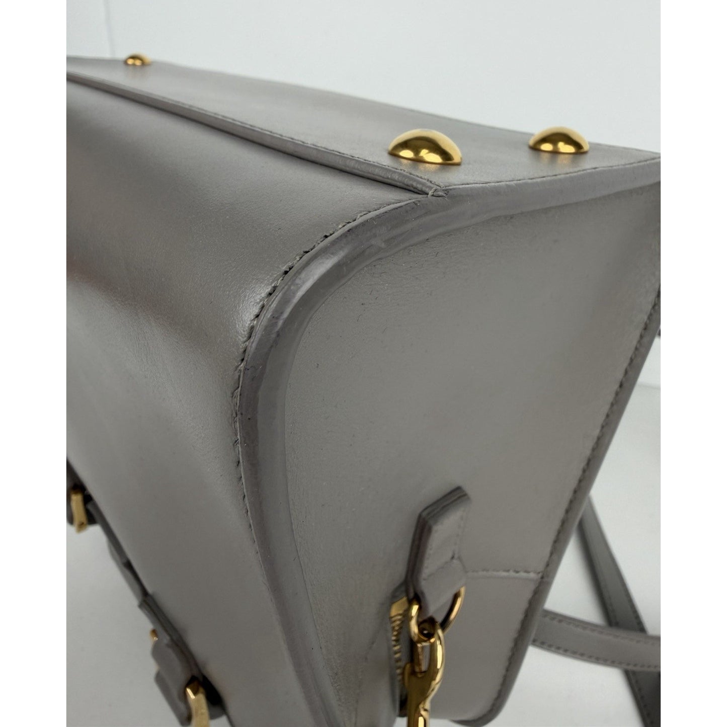 Saint Laurent Baby Monogram Downtown Cabas Bag in Gray Calfskin Leather S-19