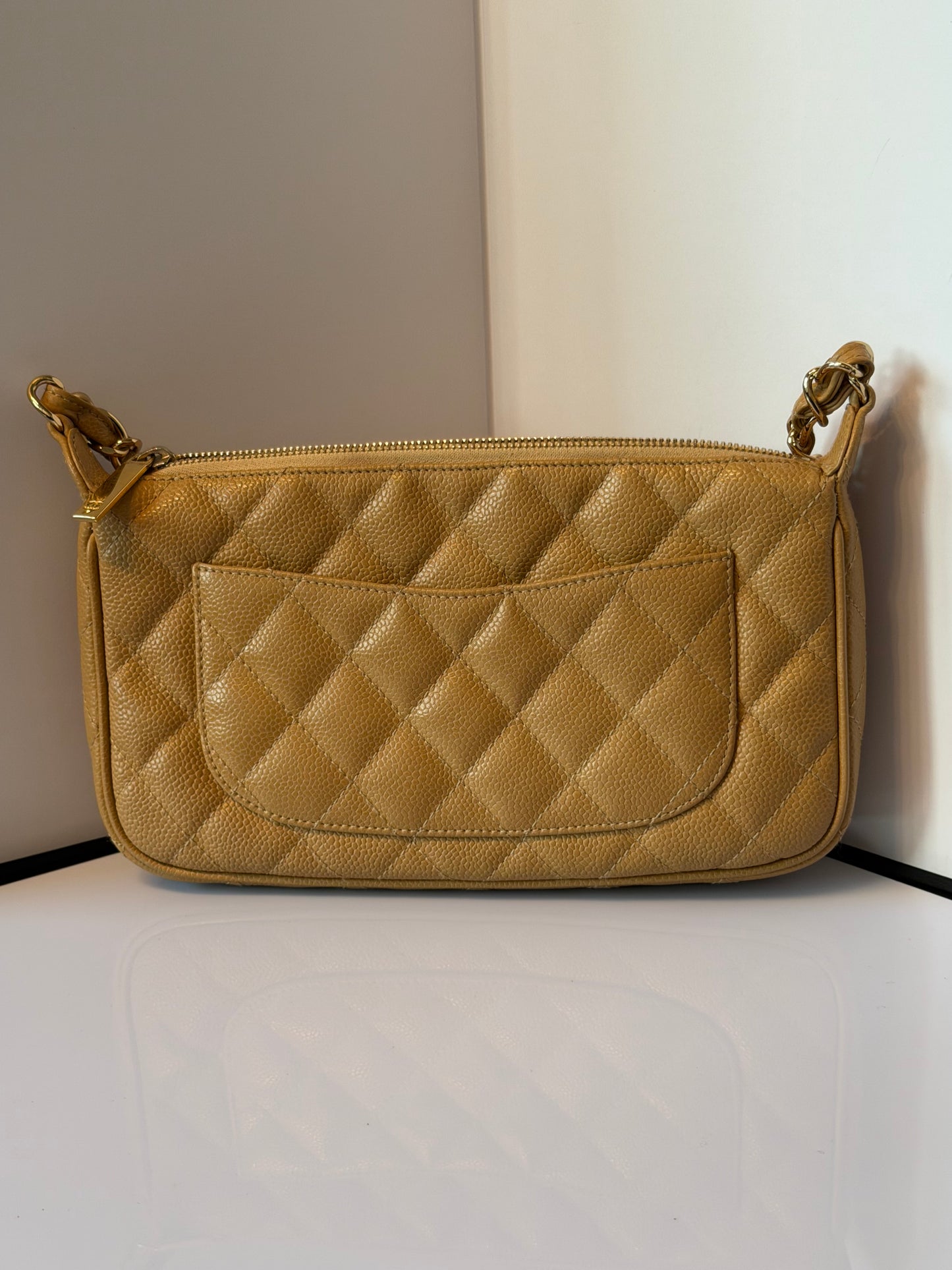 Chanel Timeless CC Pochette Beige Caviar Leather E1