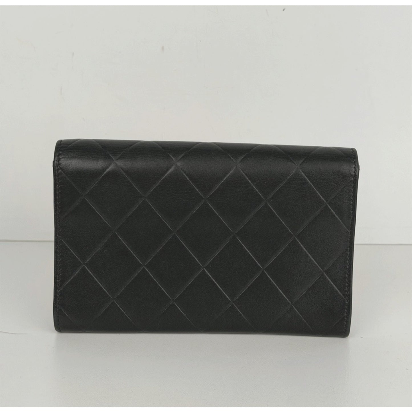 Chanel Embossed Lax Wallet in Black Lambskin Leather Vintage 2005-2006 K2