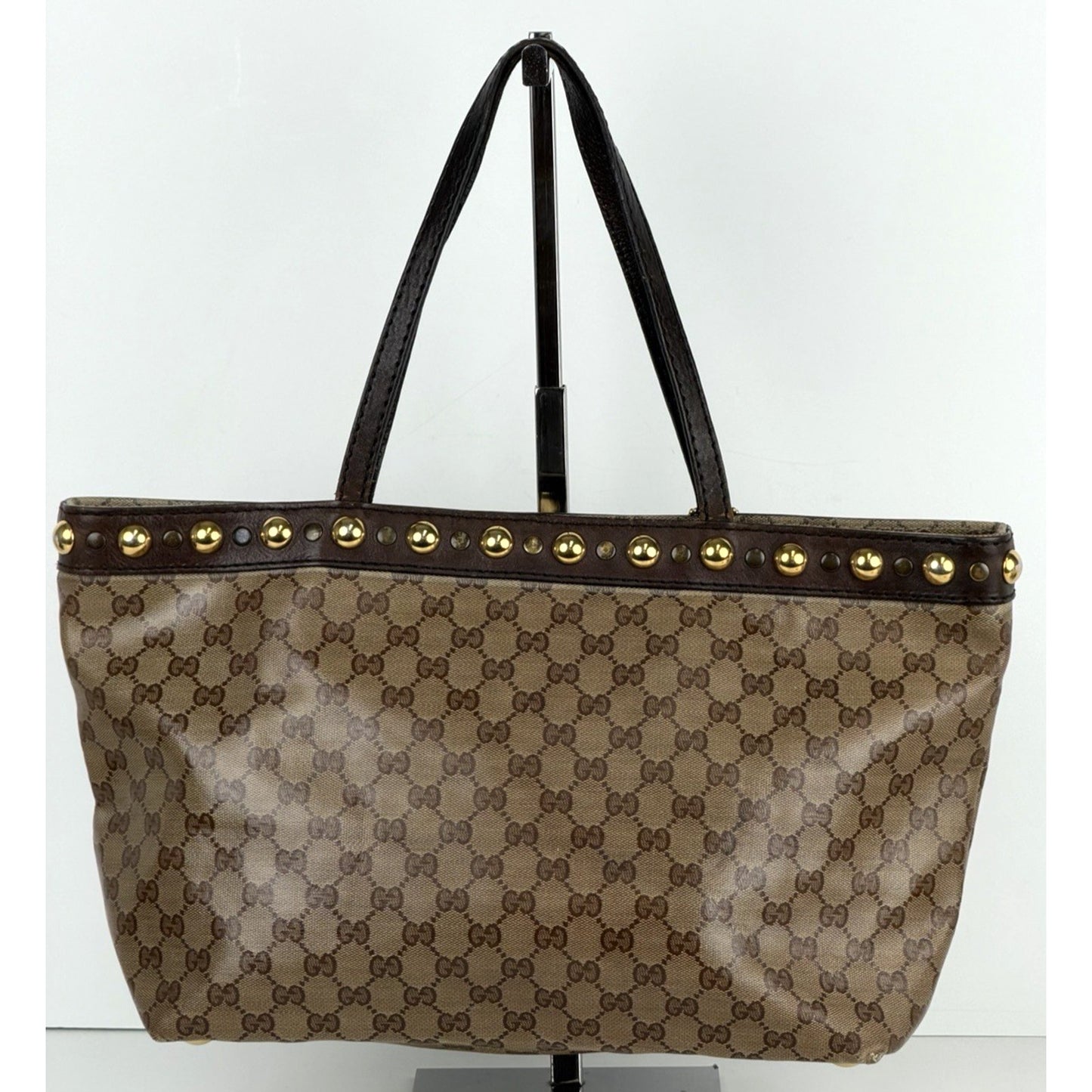 Gucci GG Crystal Babouska Medium Tote Bag in Brown Coated Canvas S10