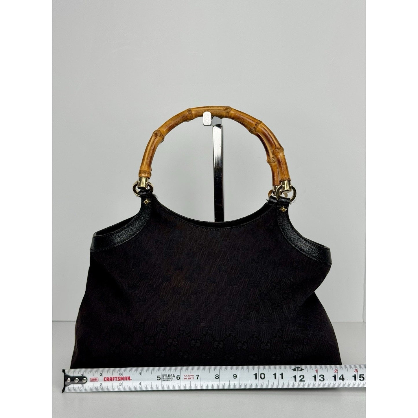 Gucci GG Canvas Tote Bag in Black with Bamboo Handles D-7