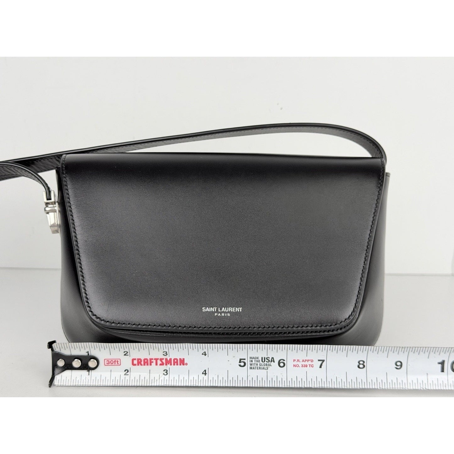 Saint Laurent Small Shoulder Bag in Black Calfskin Leather Foldover Flap Top S11