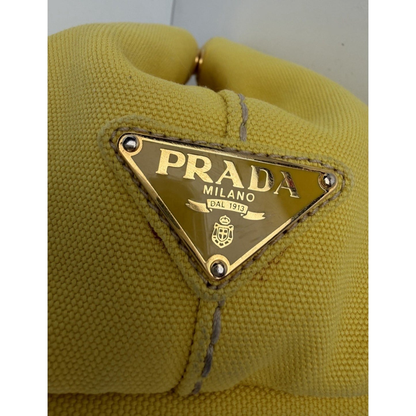 Prada Canapa Tote Bag Large in Yellow Canvas with Black Logo S-12