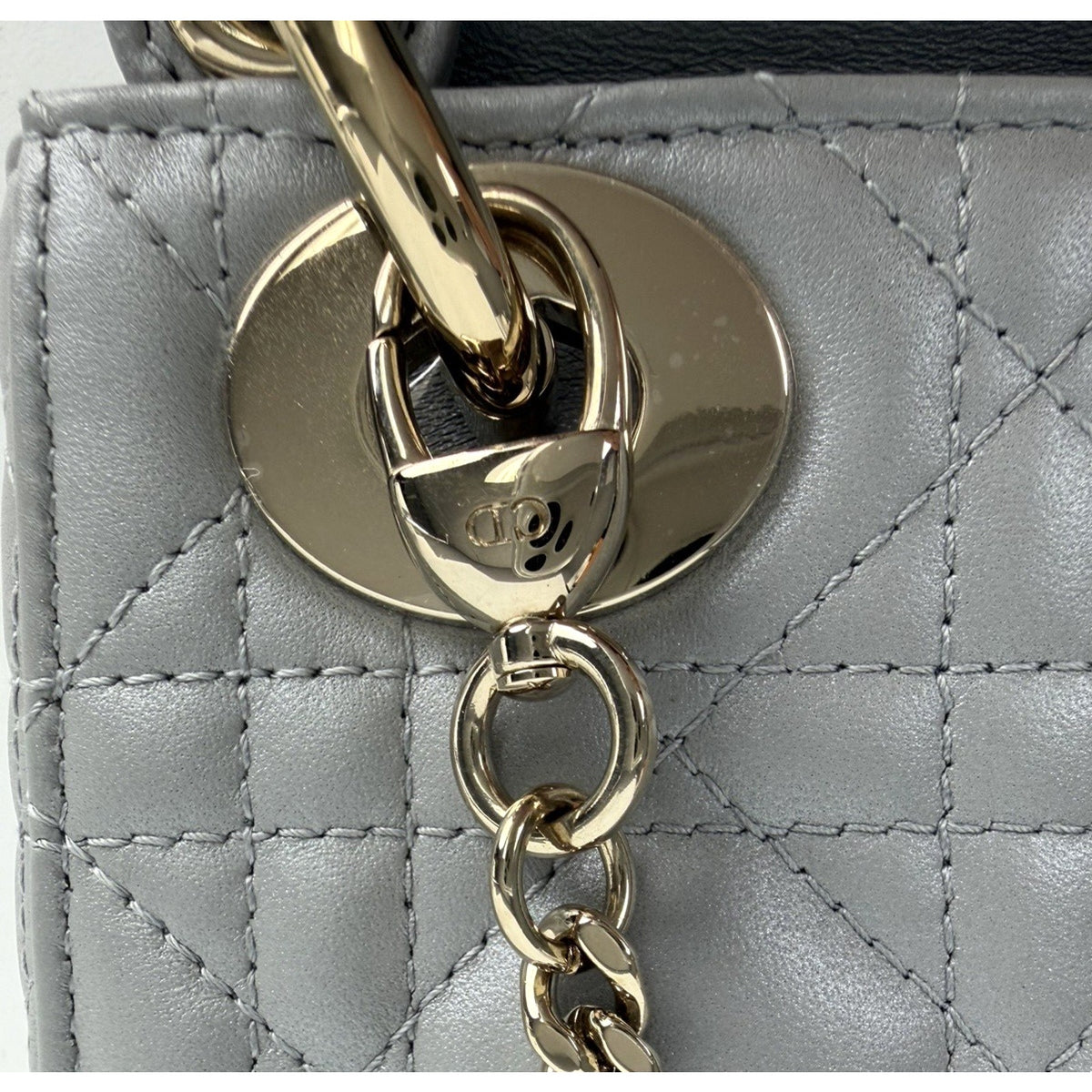 Christian Dior Mini Top Handle Bag in Gray Quilted Lambskin Leather 2020 U2