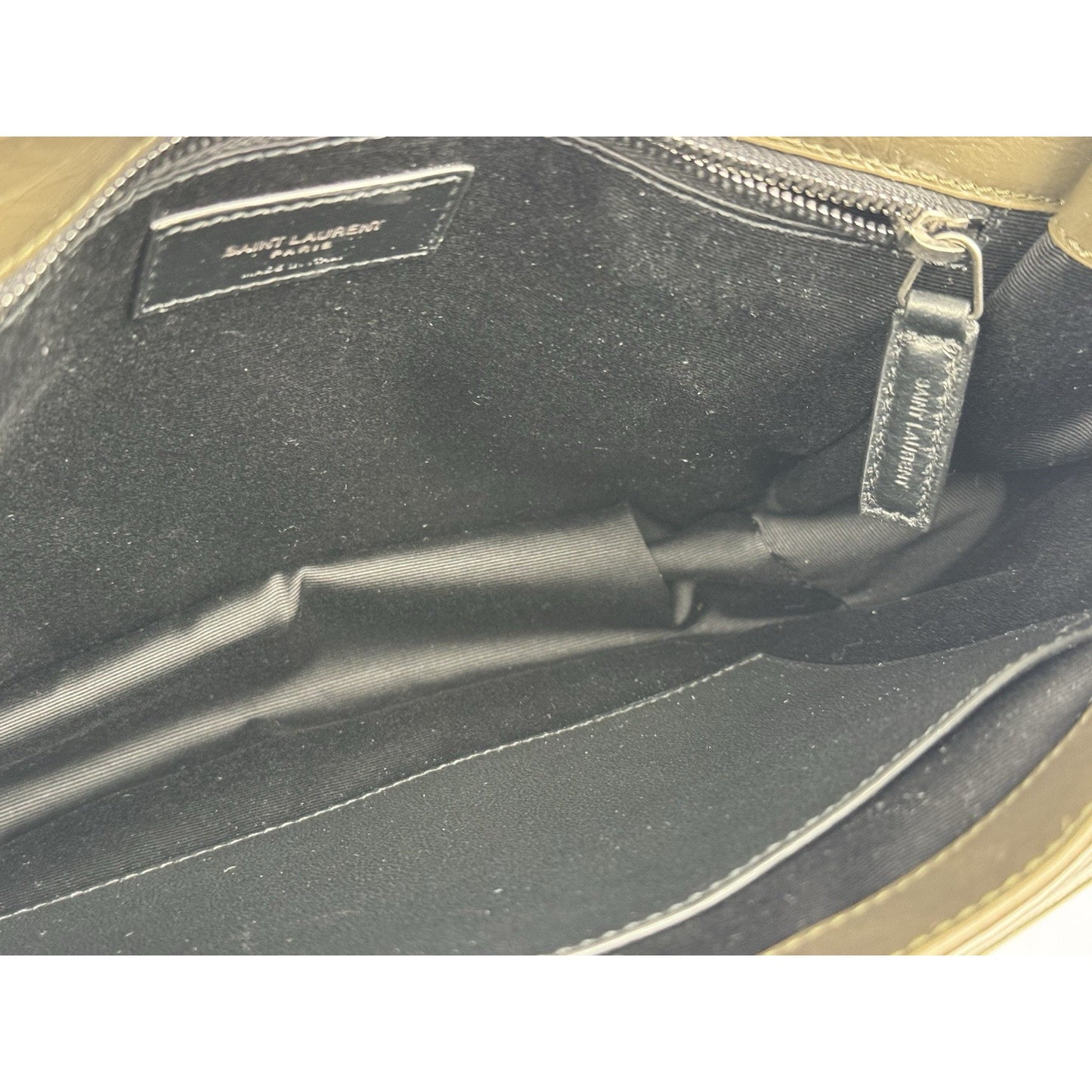 Saint Laurent Niki Medium Crinkled Matelassé Chain Satchel Dark Green C-6