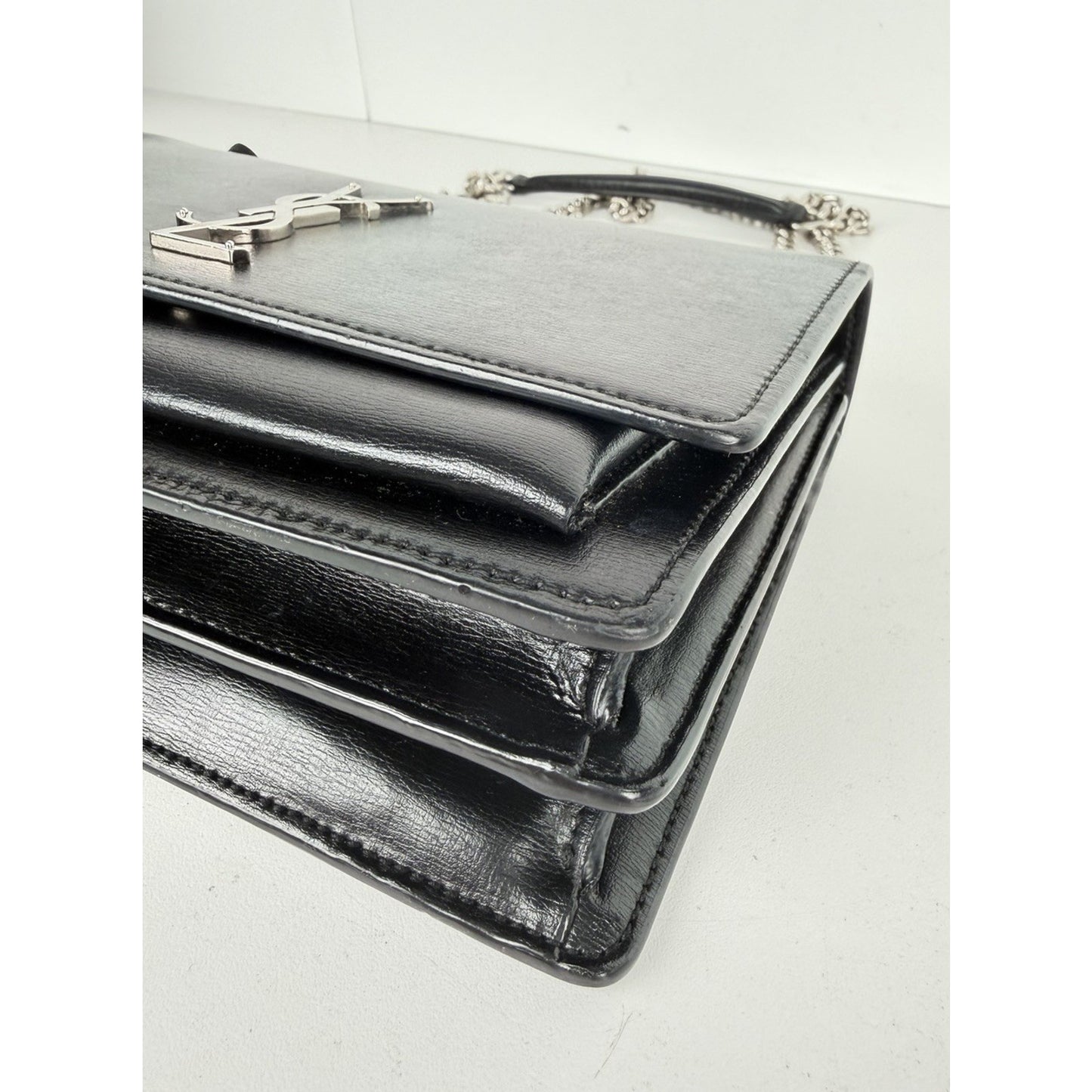 Saint Laurent Sunset Chain Crossbody Bag Medium in Black Leather with SH S11