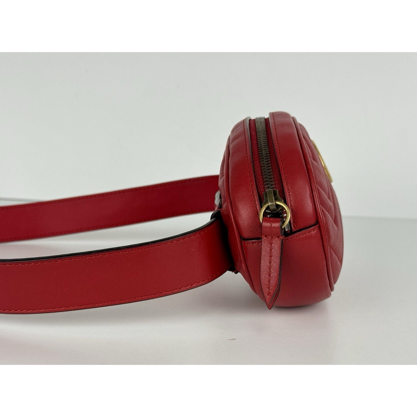 Gucci GG Marmont Red Matelasse Leather Belt Bag (85/34 476434-493075) B-2