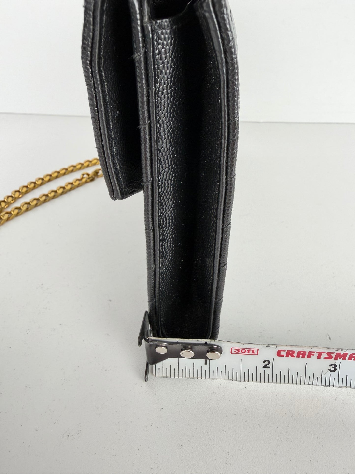 Saint Laurent Cassandre Envelope Wrist Bag in Black Quilted Grain De Poudre Leather YS-04