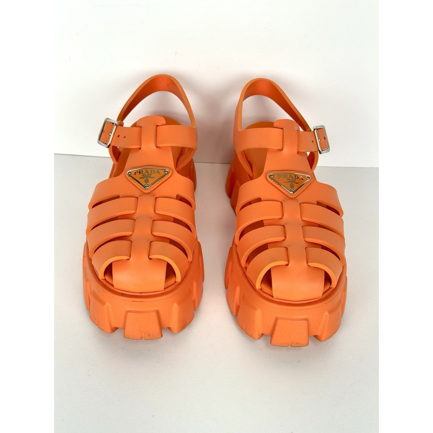 Prada Monolith Rubber Sandals Orange Size 40