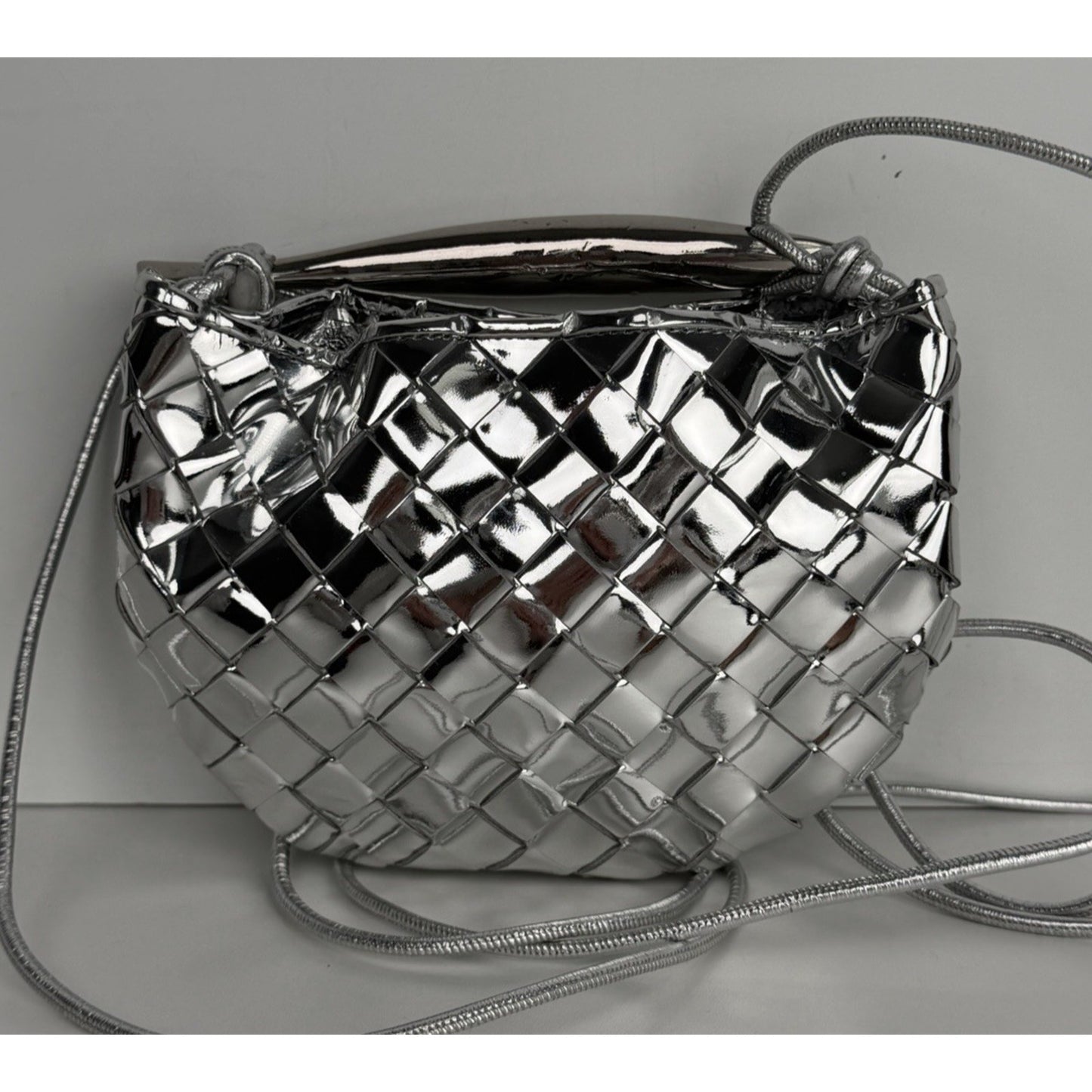 Bottega Veneta Mini Sardine Bag Silver Mirror Laminated Nappa Intrecciato B1