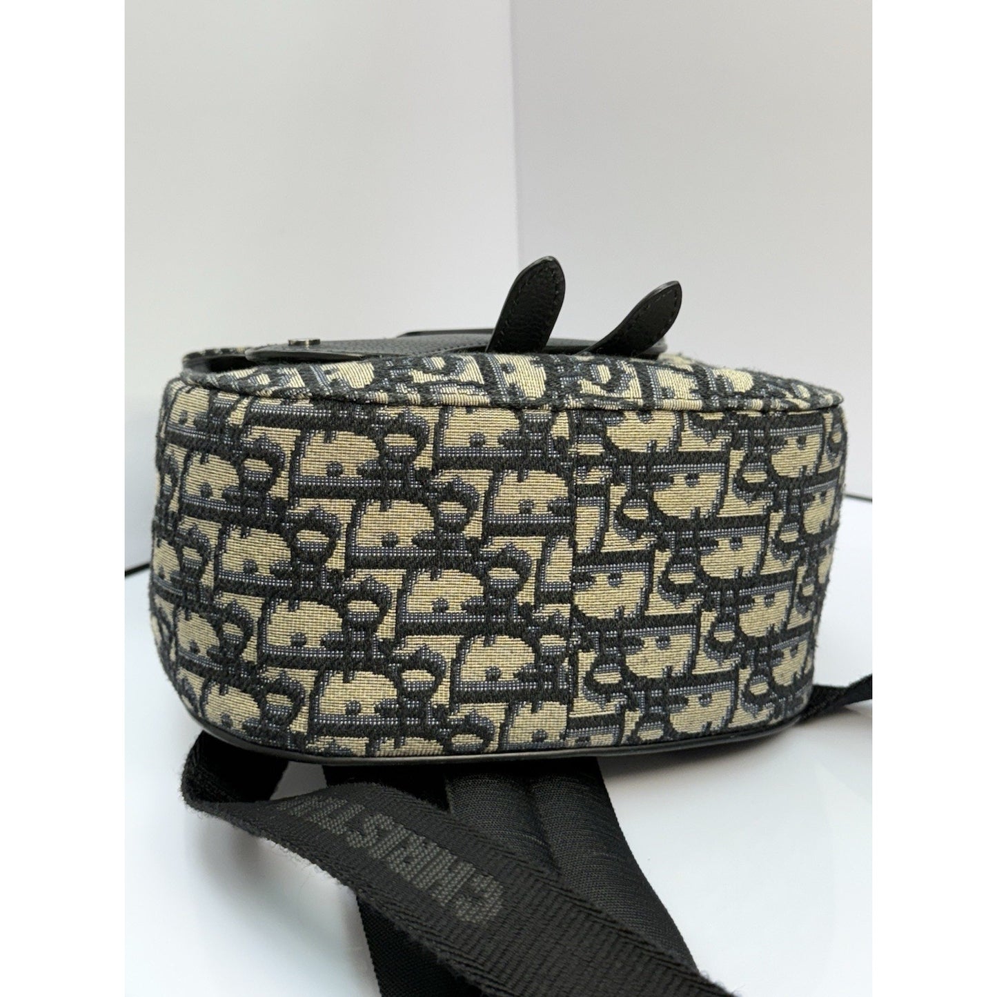 CHRISTIAN DIOR Oblique Jacquard Mini Saddle Backpack in Navy Blue