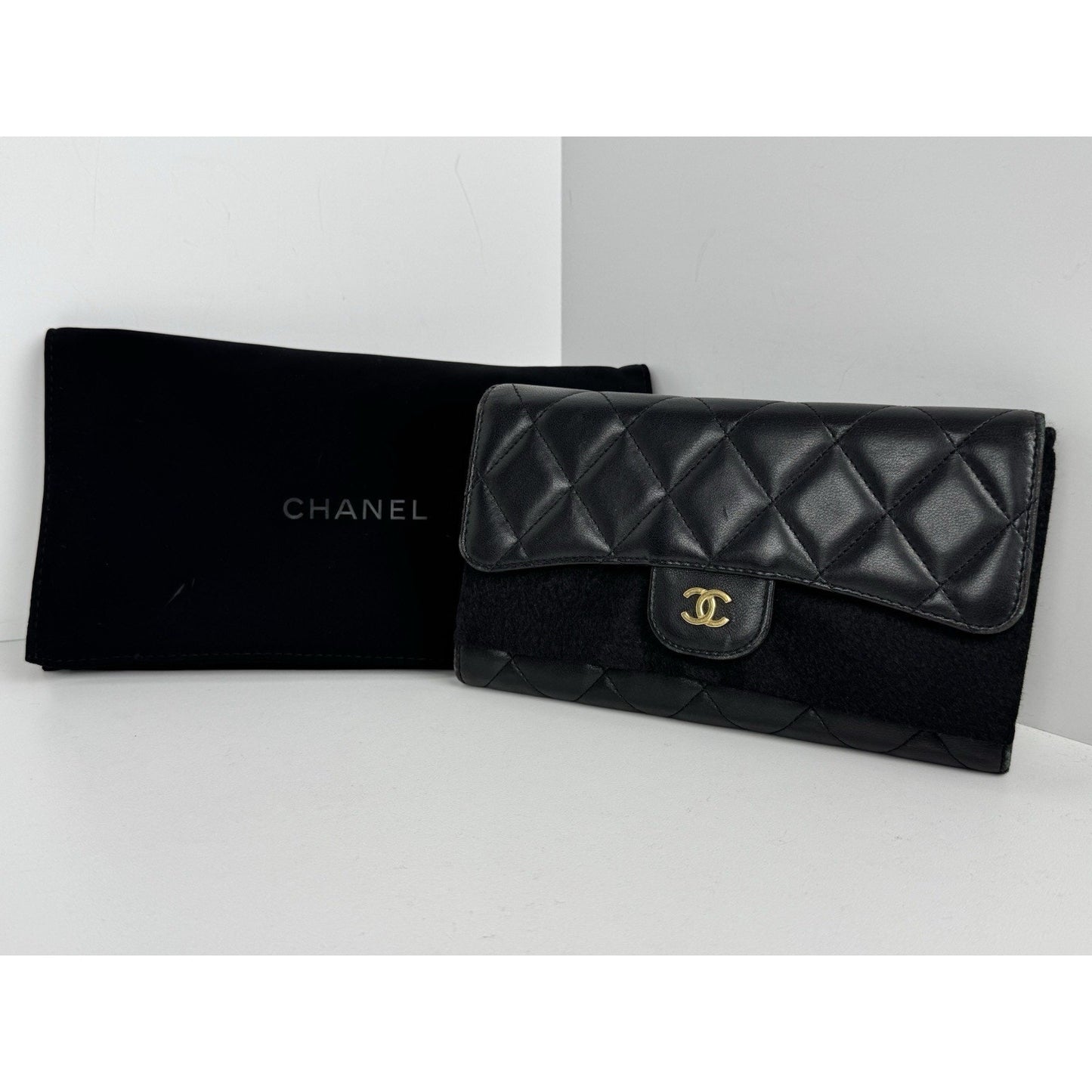 Chanel Large Flap Wallet in Black Diamond Quilted Lambskin w Gold Hardware B-9
