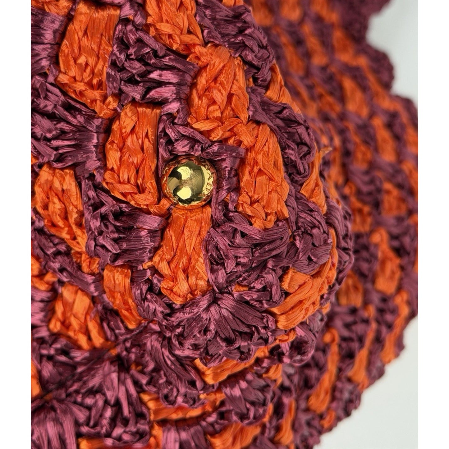 Prada Raffia Crochet Tote Bag in Striped Vibrant Orange & Rich Purple S