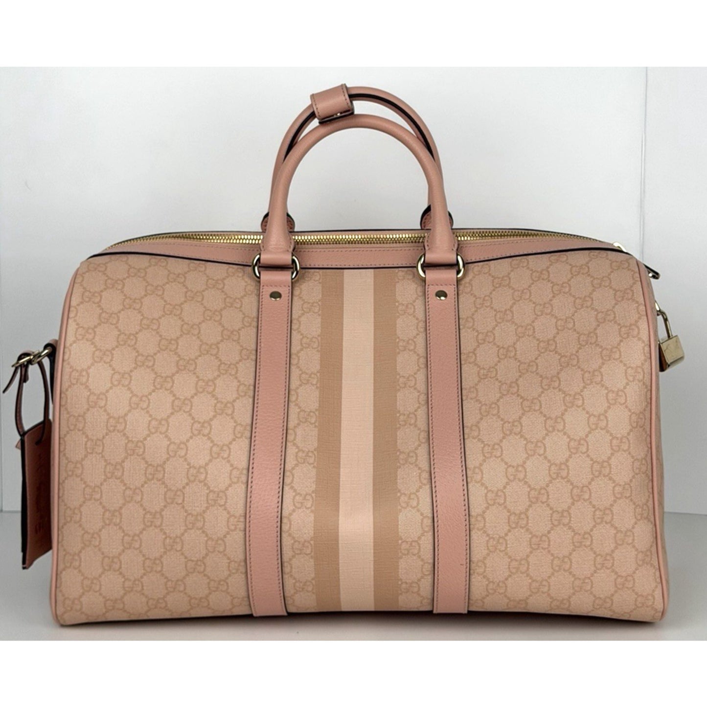 Gucci Ophidia Medium Duffle Bag in Dusty Pink GG Supreme Canvas and Leather S