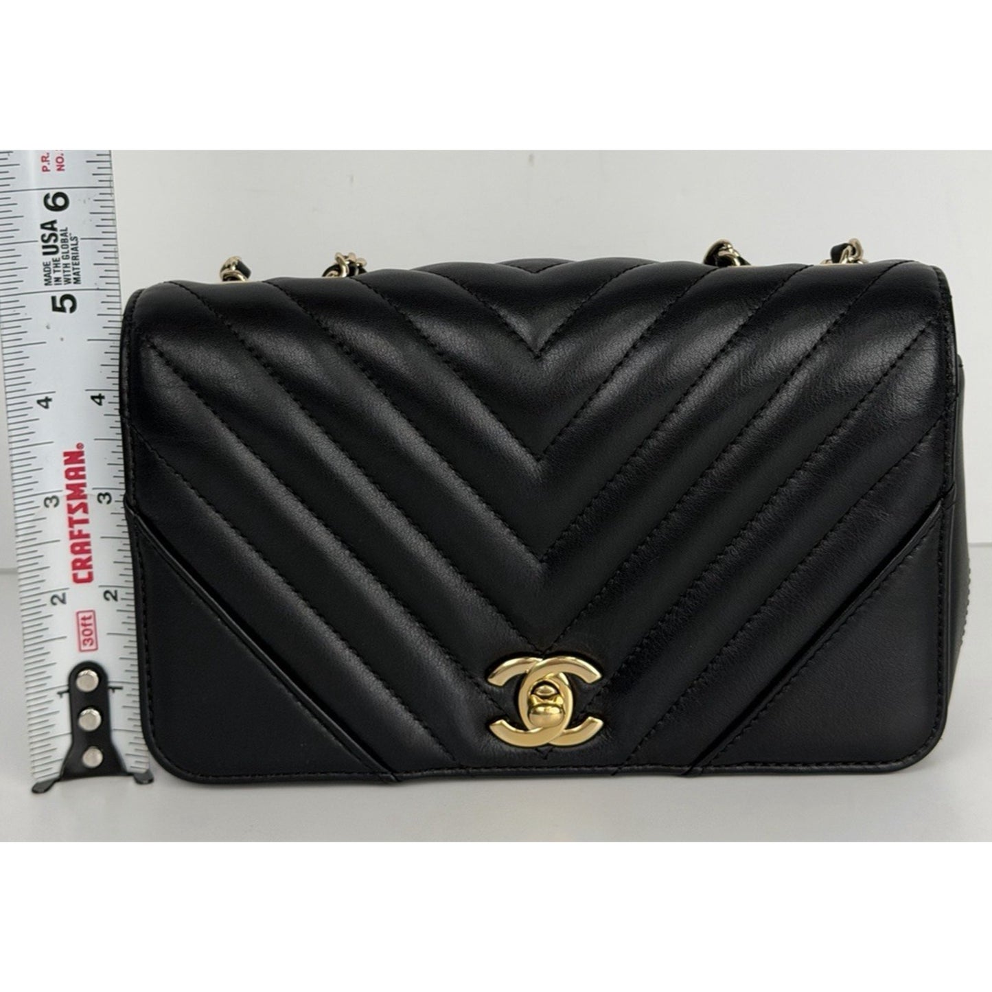 Chanel Flap Bag Chevron Statement Mini in Black Calfskin Leather 2019 C6