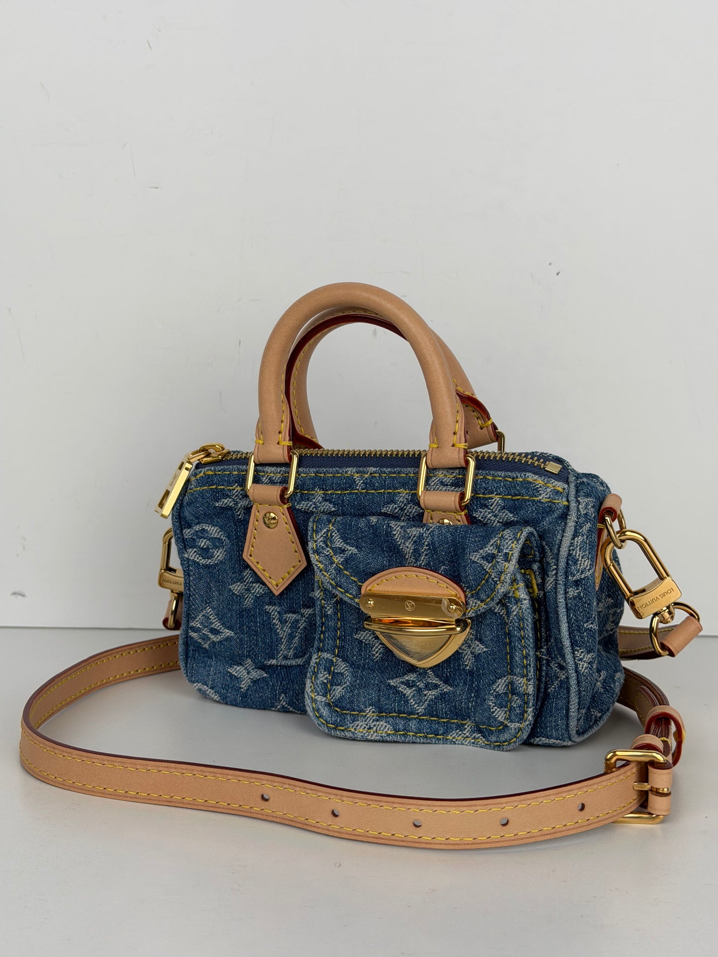Louis Vuitton Nano Speedy Crossbody Bag in Blue LV Monogram Denim NFC YC-5