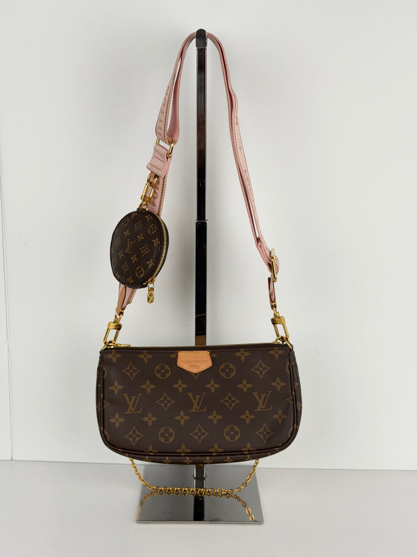 Louis Vuitton Multi Pochette Bag in Pink & Brown LV Monogram Coated Canvas NFC C-9
