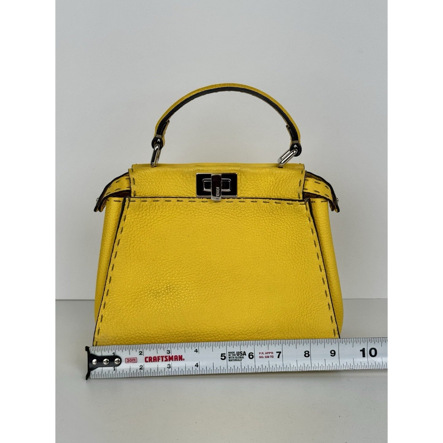 Fendi Peekaboo Mini Bag Yellow Leather Silver Hardware B-9
