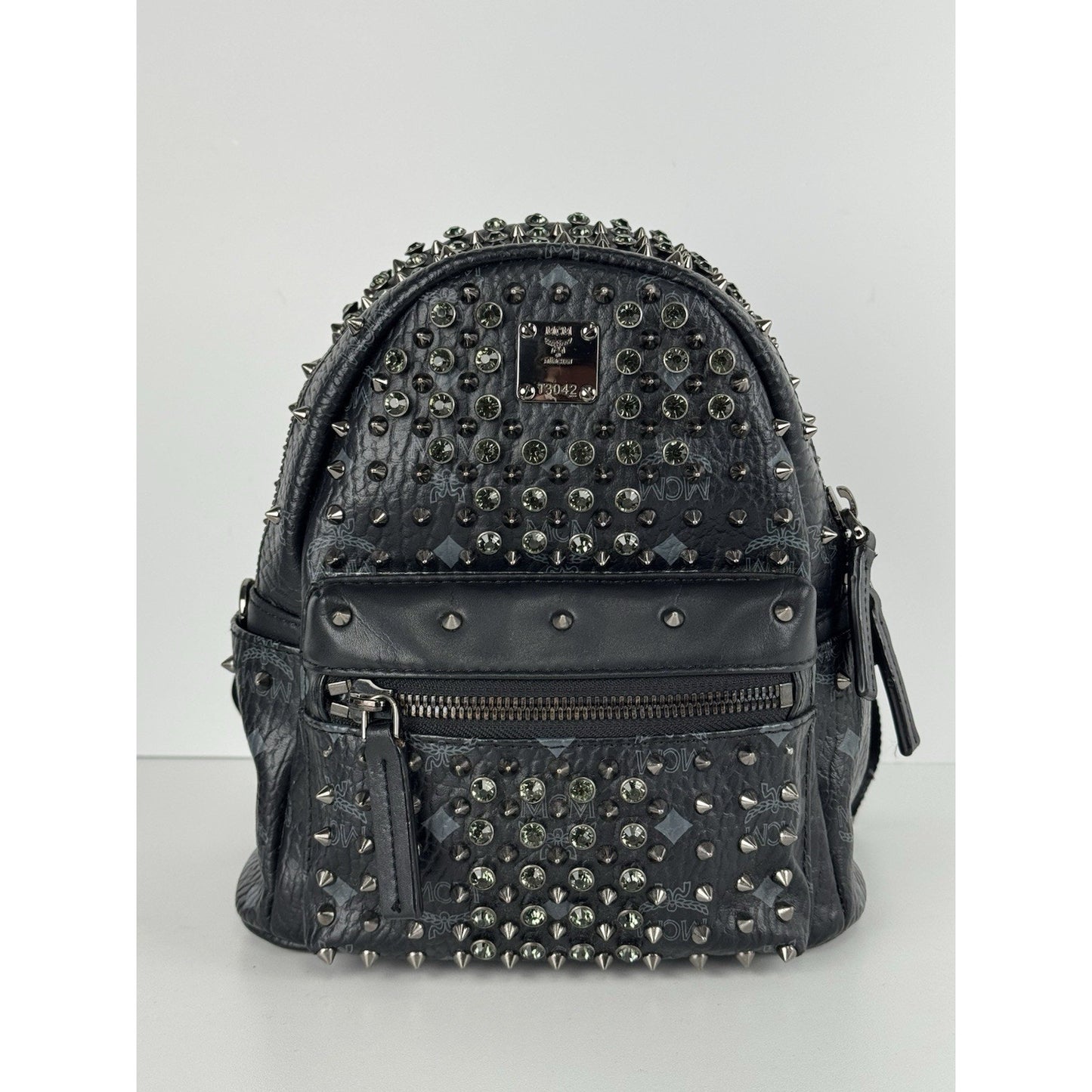 MCM Pearl Stud Stark Backpack in Black Grained Leather B-1